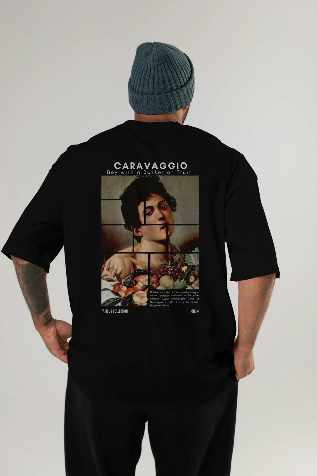 Caravaggio Boy Arka Baskılı Oversize t-shirt Erkek Kadın Bisiklet Yaka Pamuk tişort
