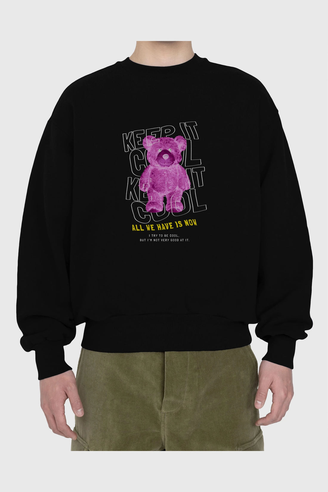 Keep it Cool Bear Ön Baskılı Oversize Sweatshirt Erkek Kadın Unisex