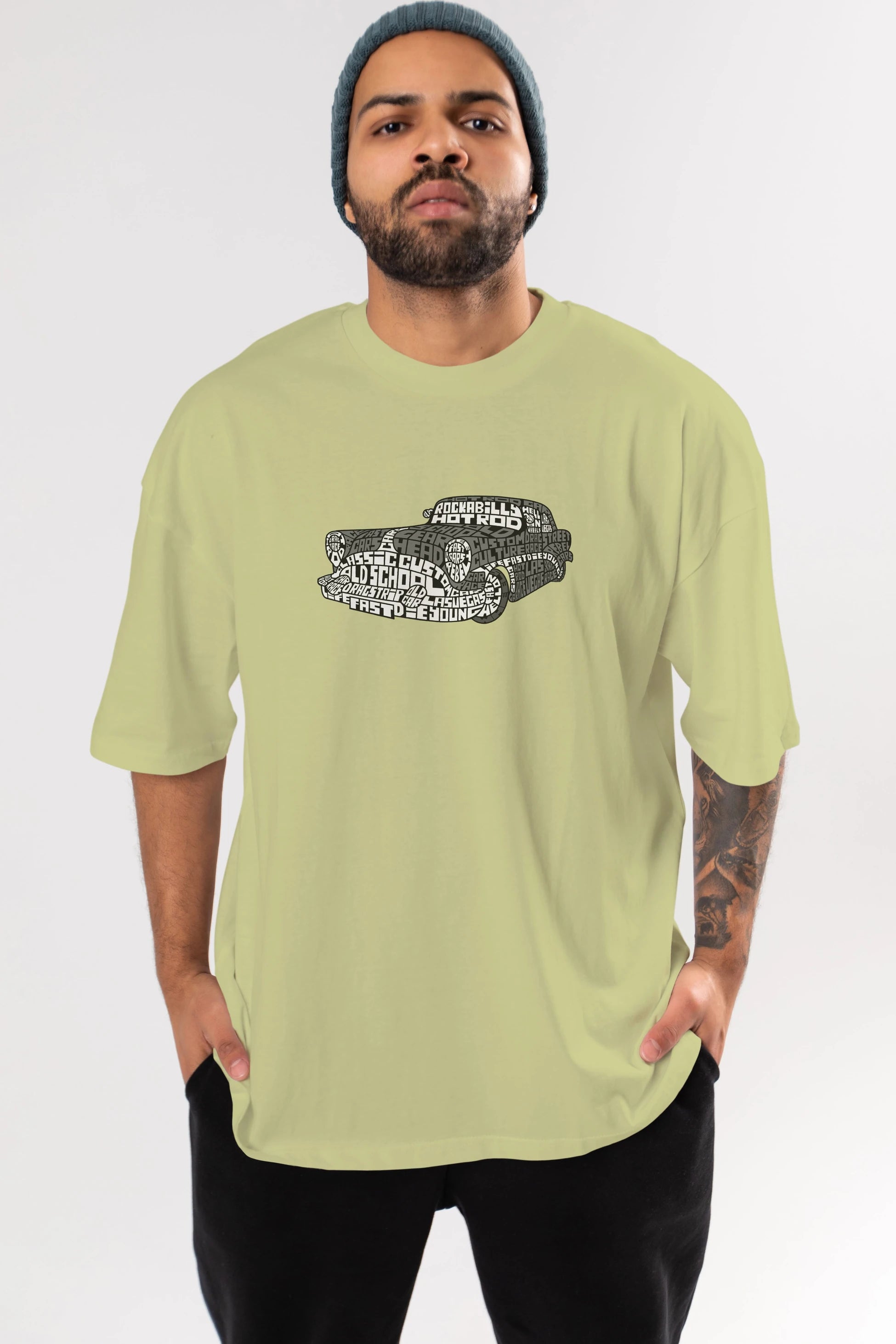 Hotrod Ön Baskılı Oversize t-shirt %100 pamuk Erkek Kadın Unisex
