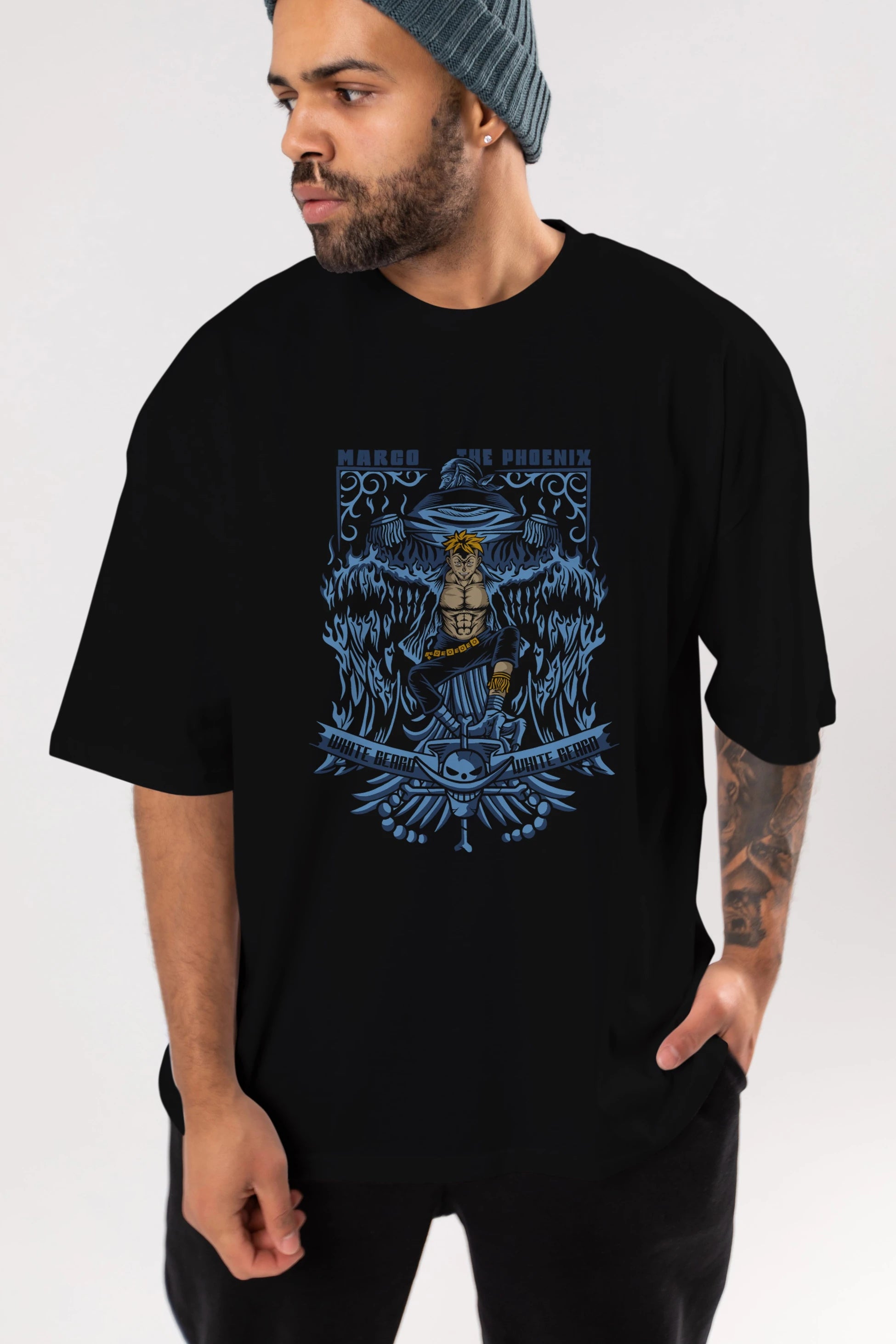 MARCO EL FENIX One Piece Anime Ön Baskılı Oversize t-shirt %100 pamuk Erkek Kadın Unisex