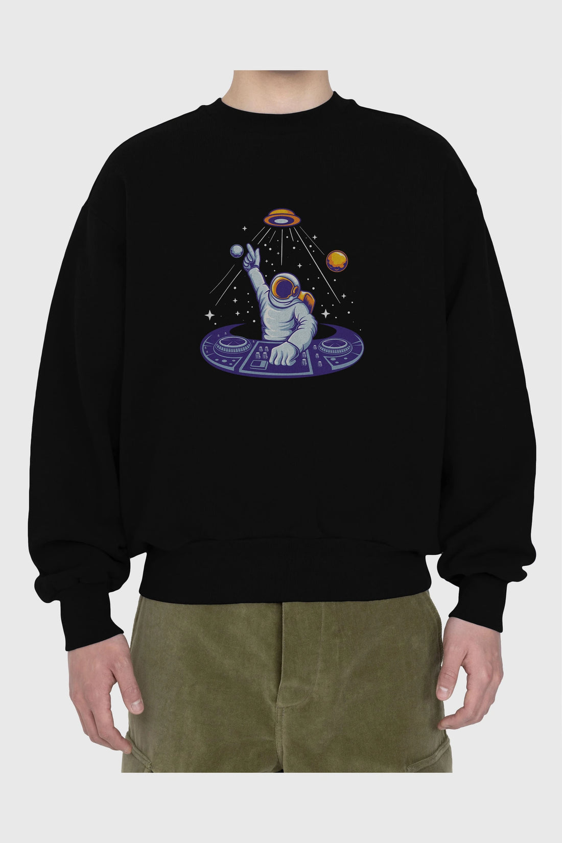 Astronaut Disk Jockey Party Ön Baskılı Oversize Sweatshirt Erkek Kadın Unisex