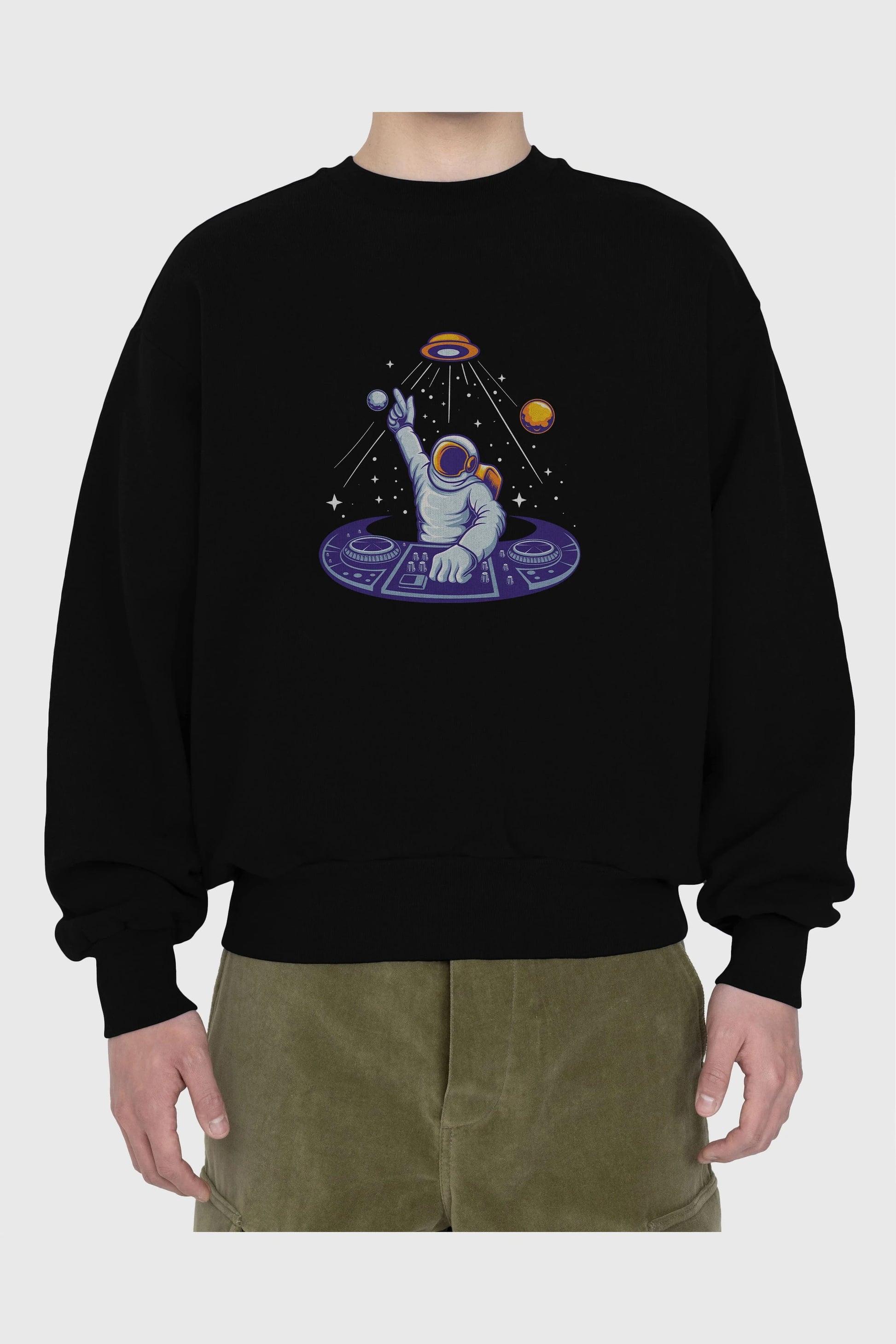 Astronaut Disk Jockey Party Ön Baskılı Oversize Sweatshirt Erkek Kadın Unisex