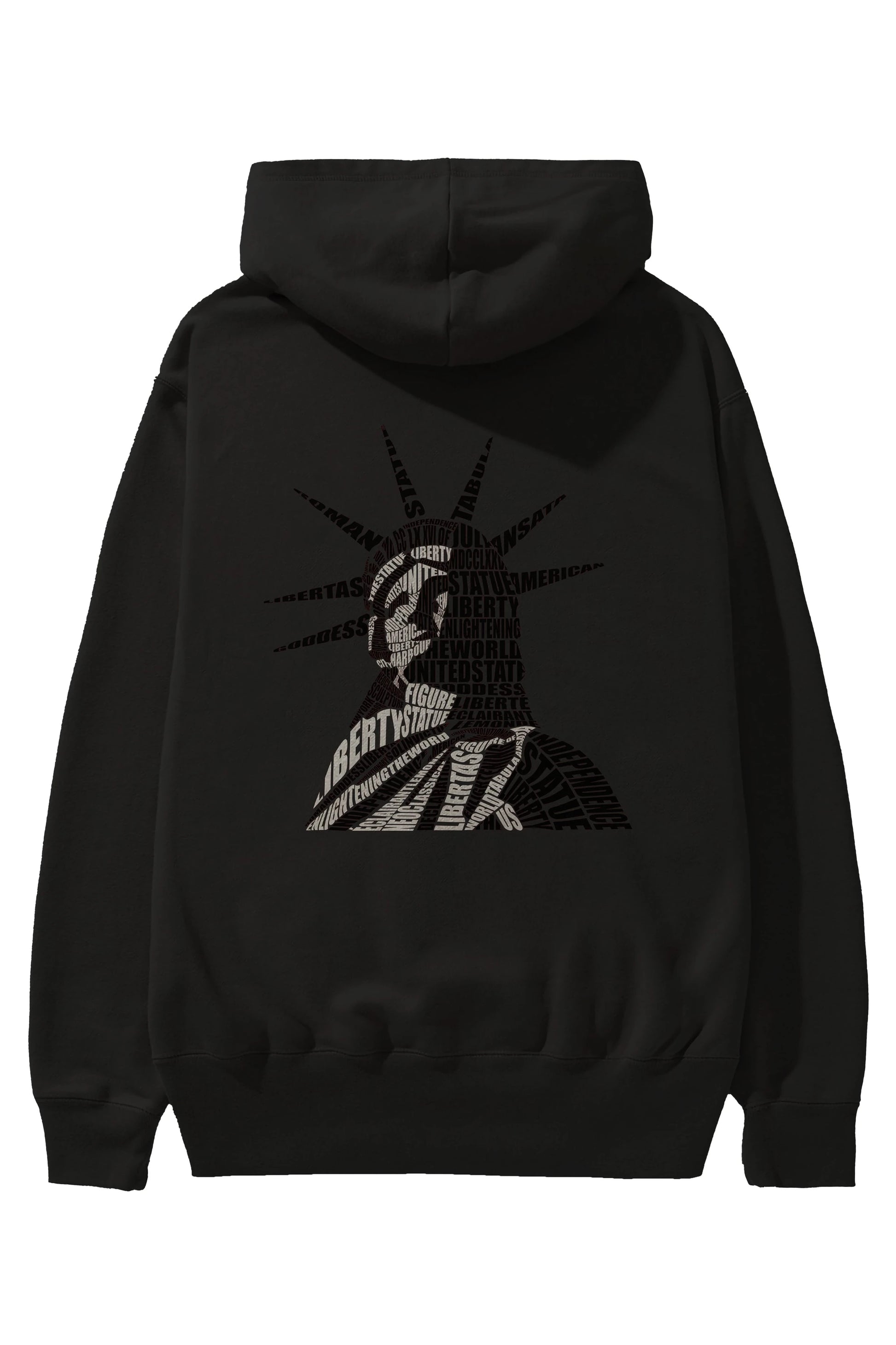 Liberty Statue Calligram Arka Baskılı Hoodie Oversize Kapüşonlu Sweatshirt Erkek Kadın Unisex