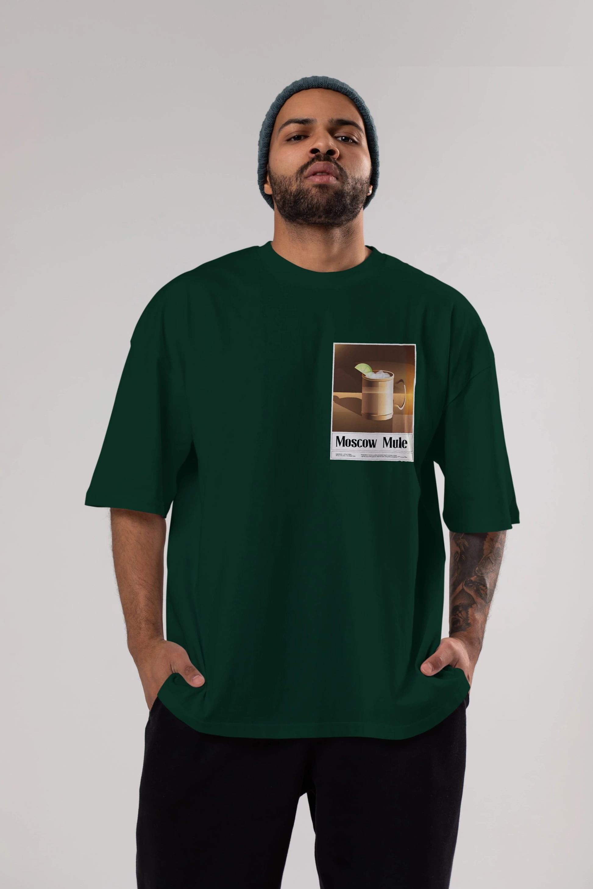 Moscow Mule 3 Ön Sol Baskılı Oversize t-shirt Erkek Kadın Unisex %100 Pamuk Bisiklet Yaka tişort