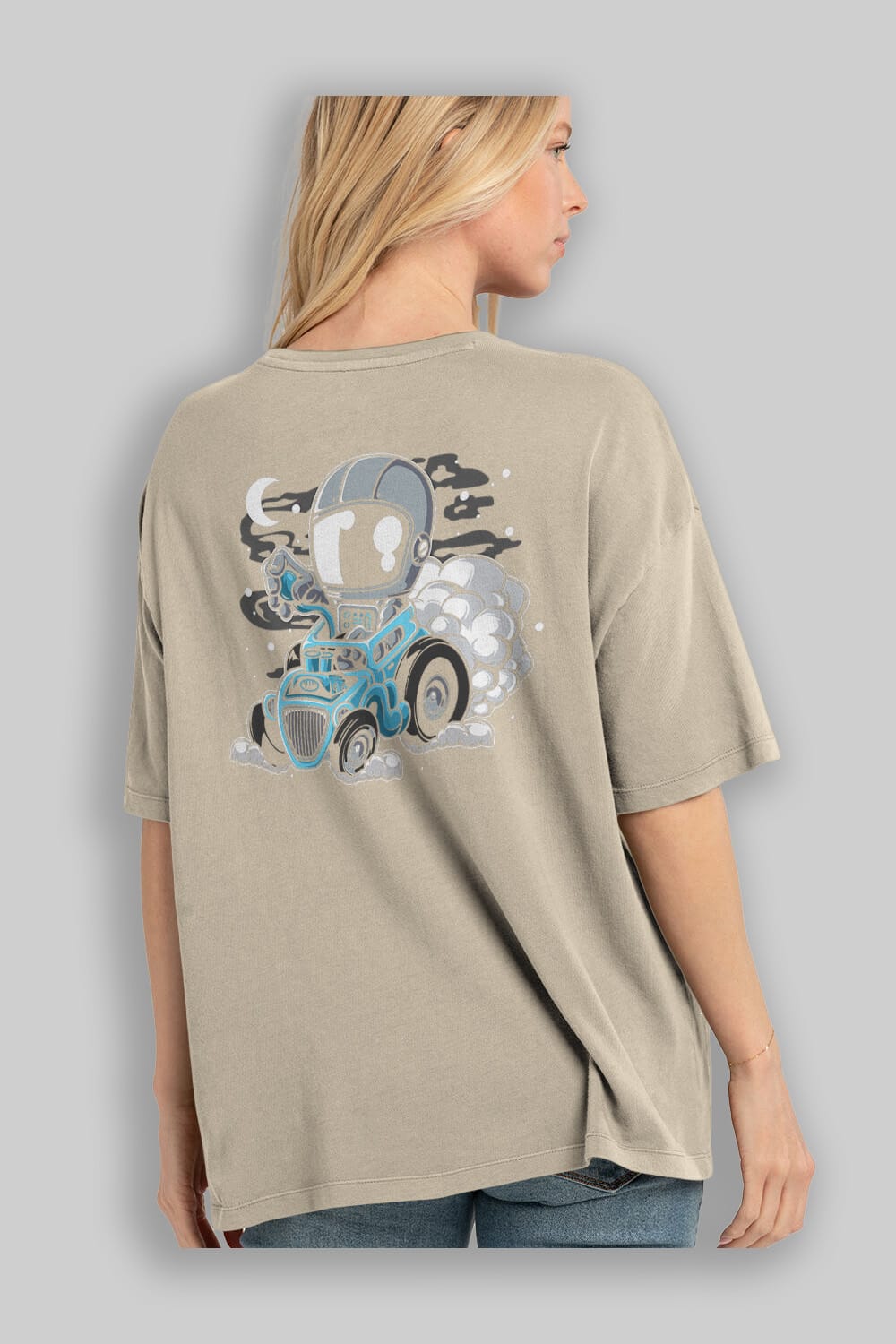 Astronaut Hotrod Arka Baskılı Oversize t-shirt Erkek Kadın Unisex