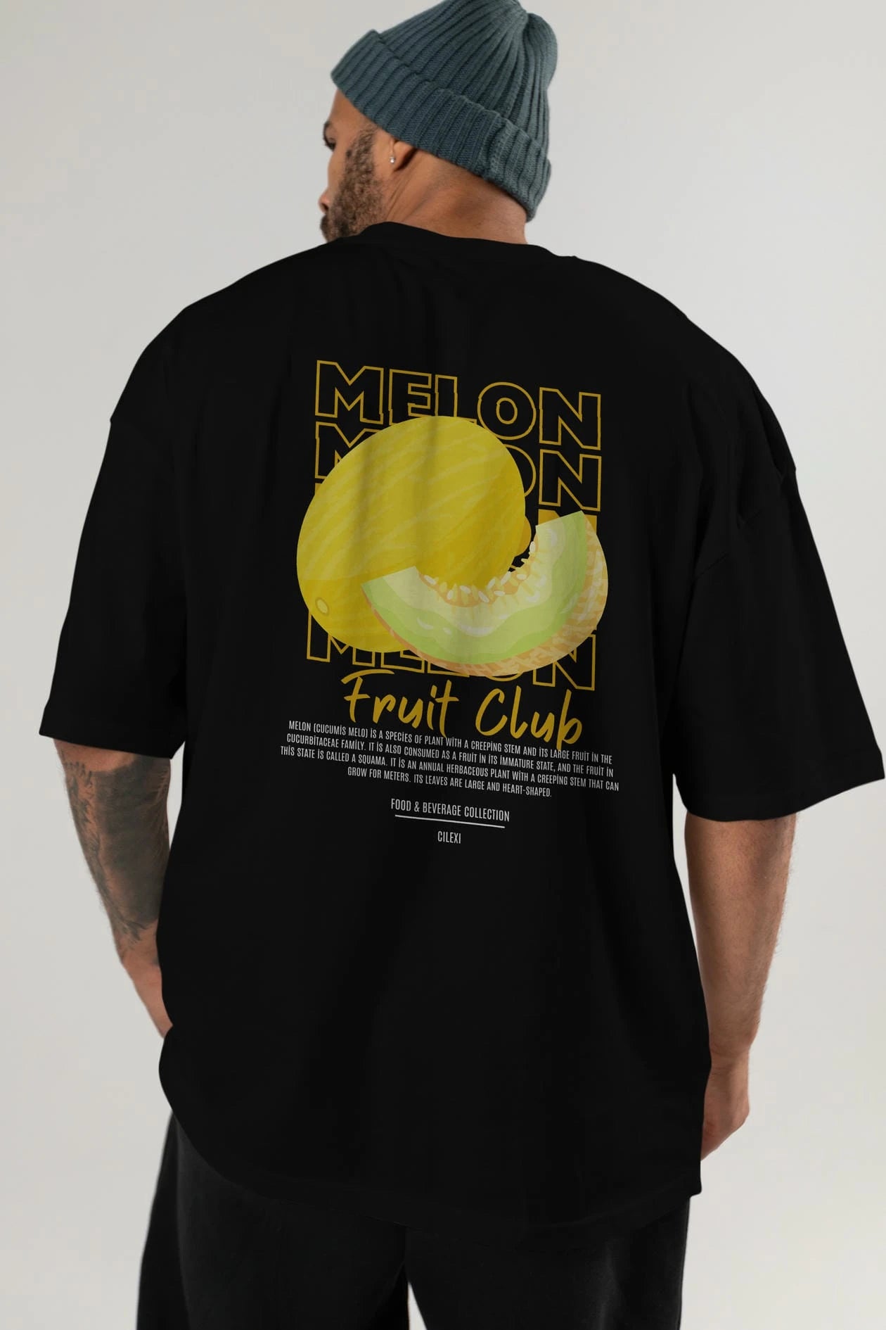 Melon Arka Baskılı Oversize t-shirt Erkek Kadın Pamuk Bisiklet Yaka tişort