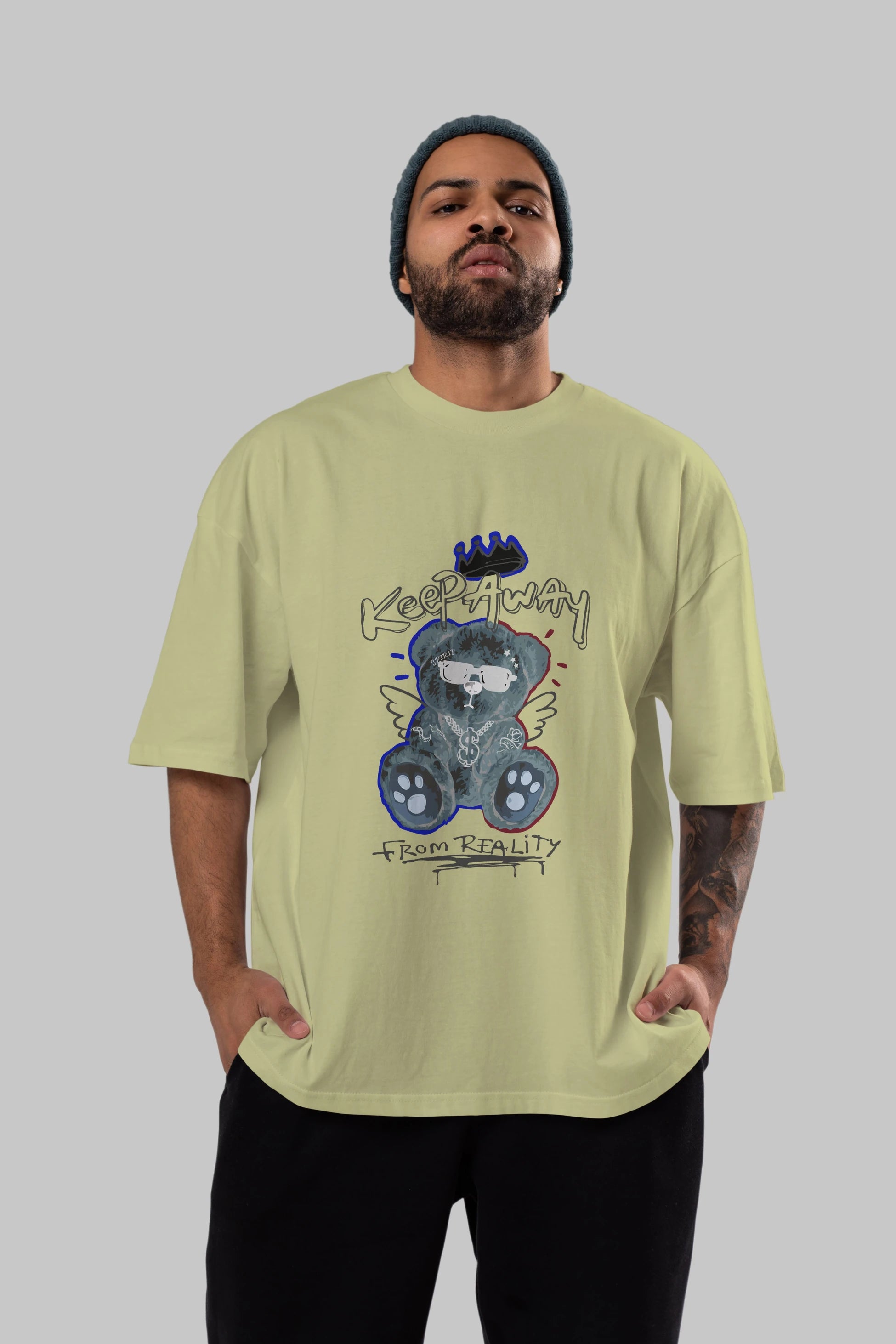 Keep Away Bear Ön Baskılı Oversize t-shirt Erkek Kadın Unisex