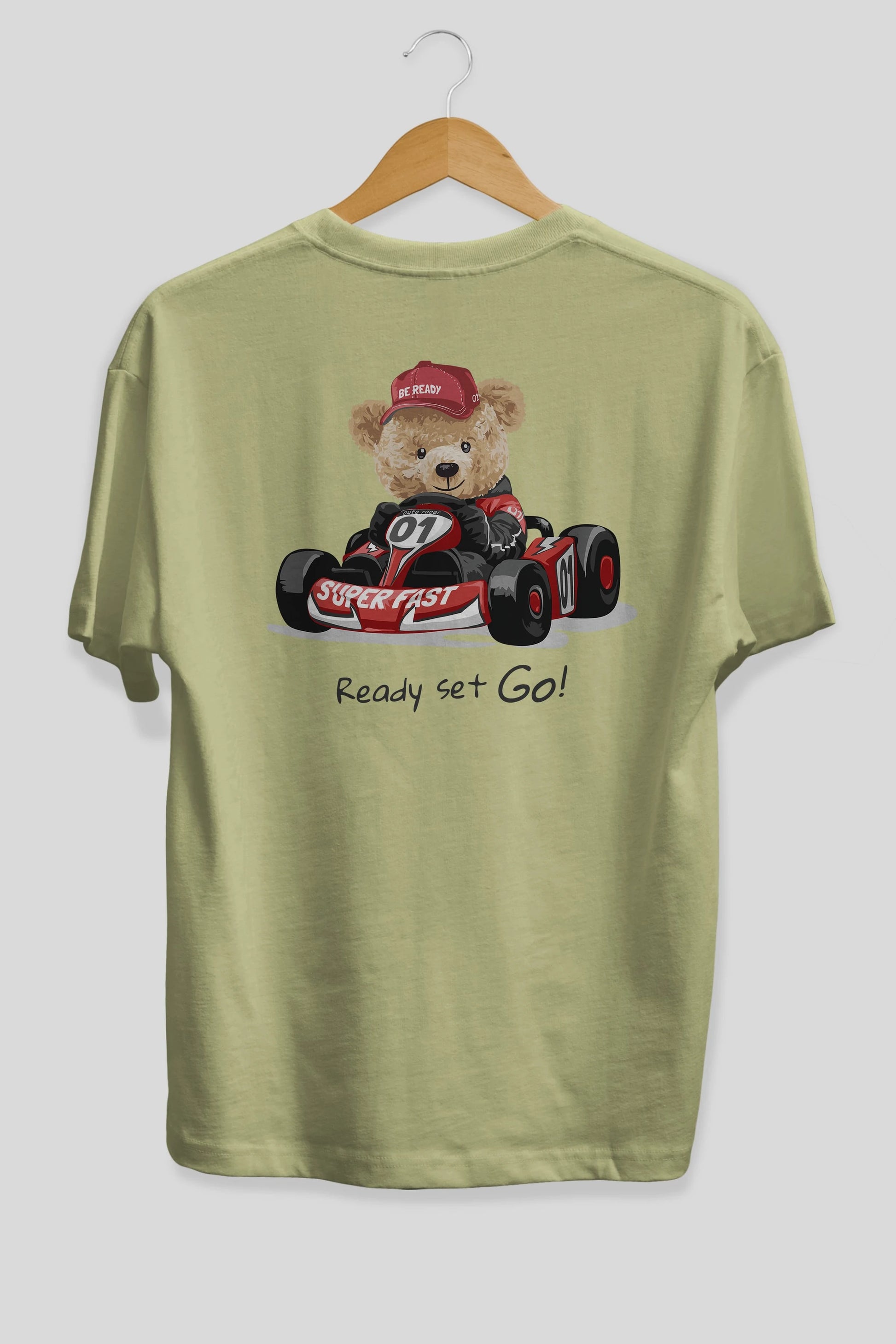 Teddy Bear Ready Set Go Arka Baskılı Oversize t-shirt Erkek Kadın Unisex %100 Pamuk