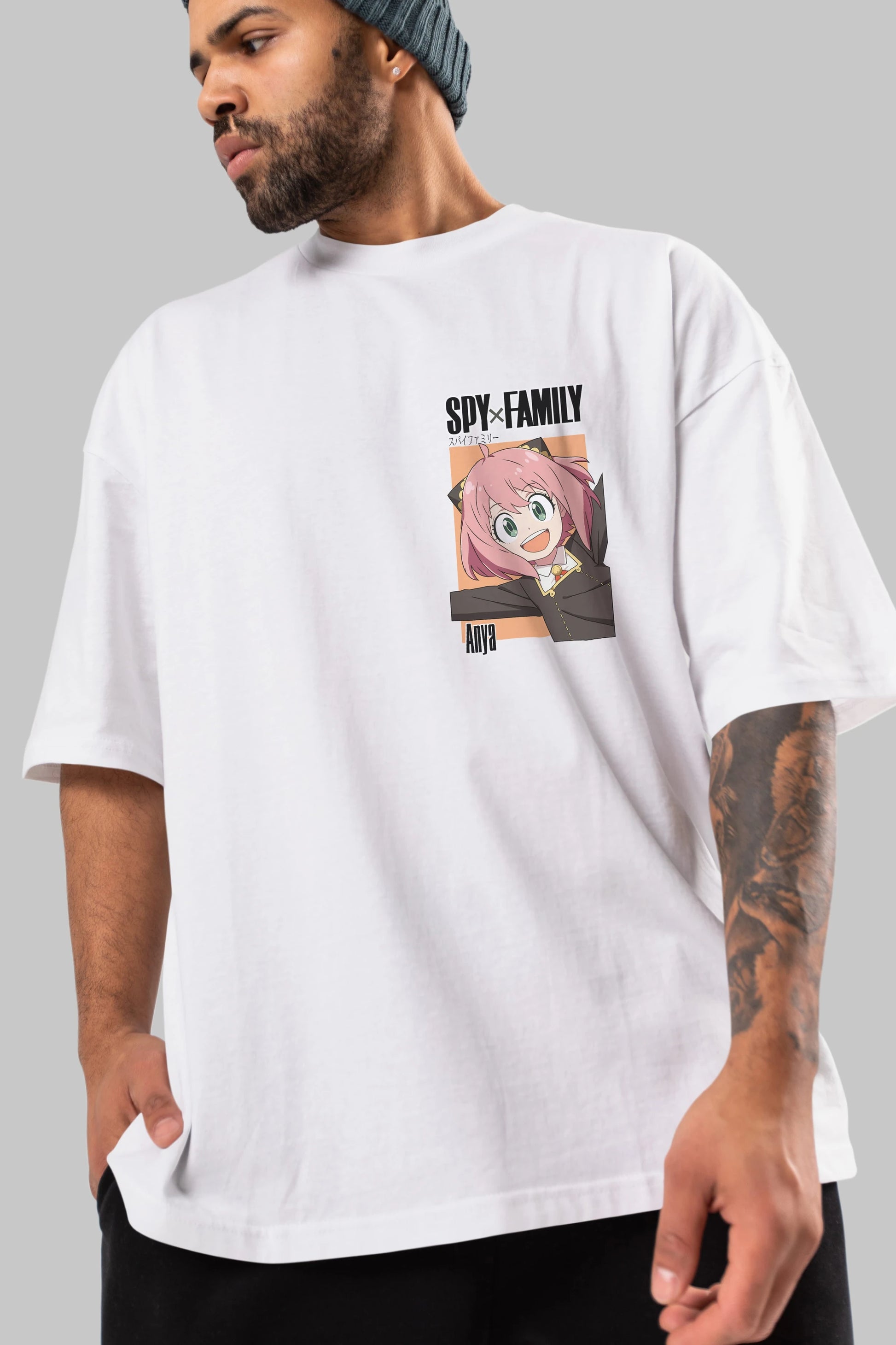 SPY X FAMILY Anya Ön Sol Baskılı Oversize t-shirt Erkek Kadın Unisex %100 Pamuk Bisiklet Yaka tişort