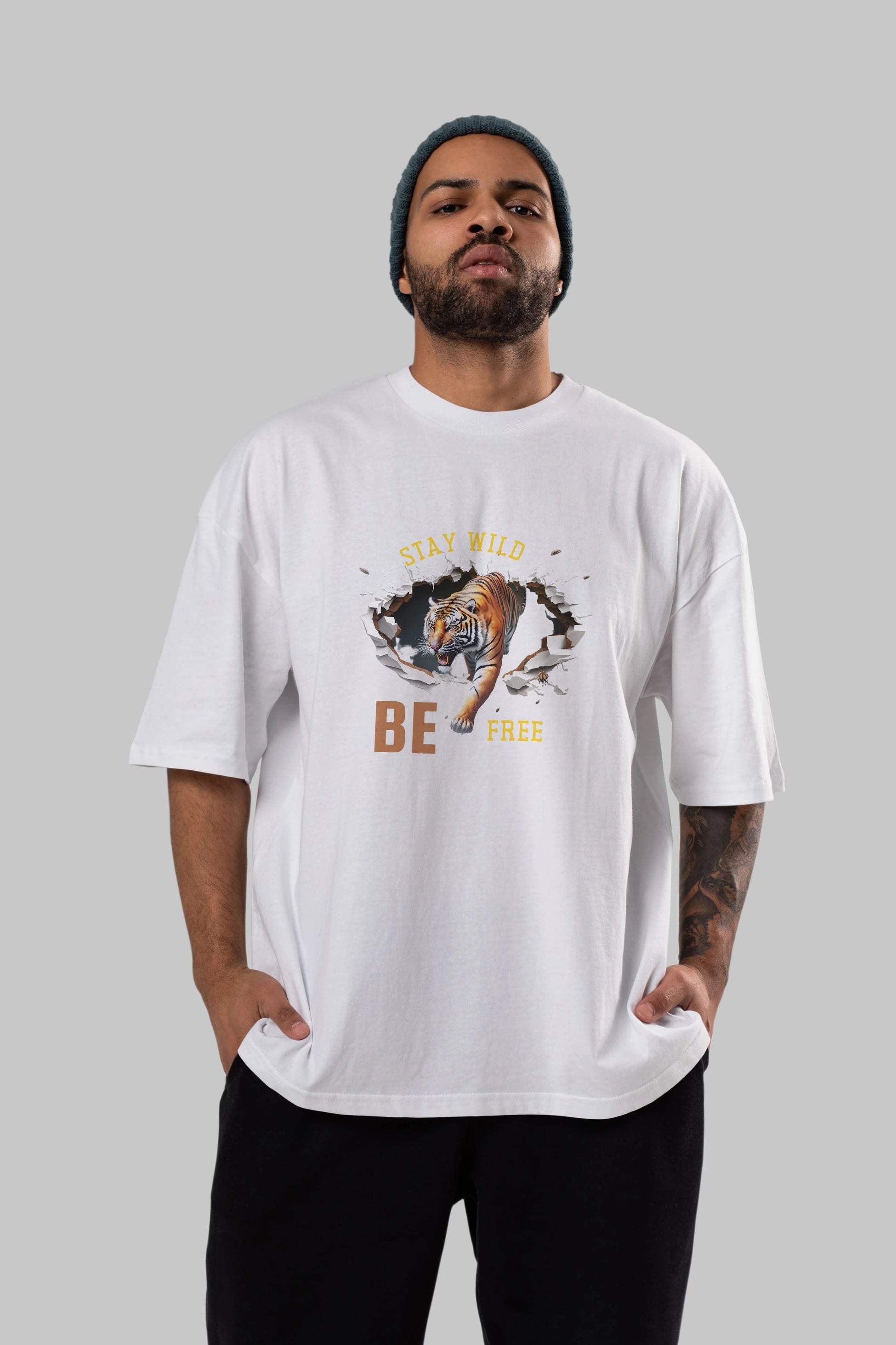 Stay Wild Be Free Yazılı Ön Baskılı Oversize t-shirt Erkek Kadın Unisex