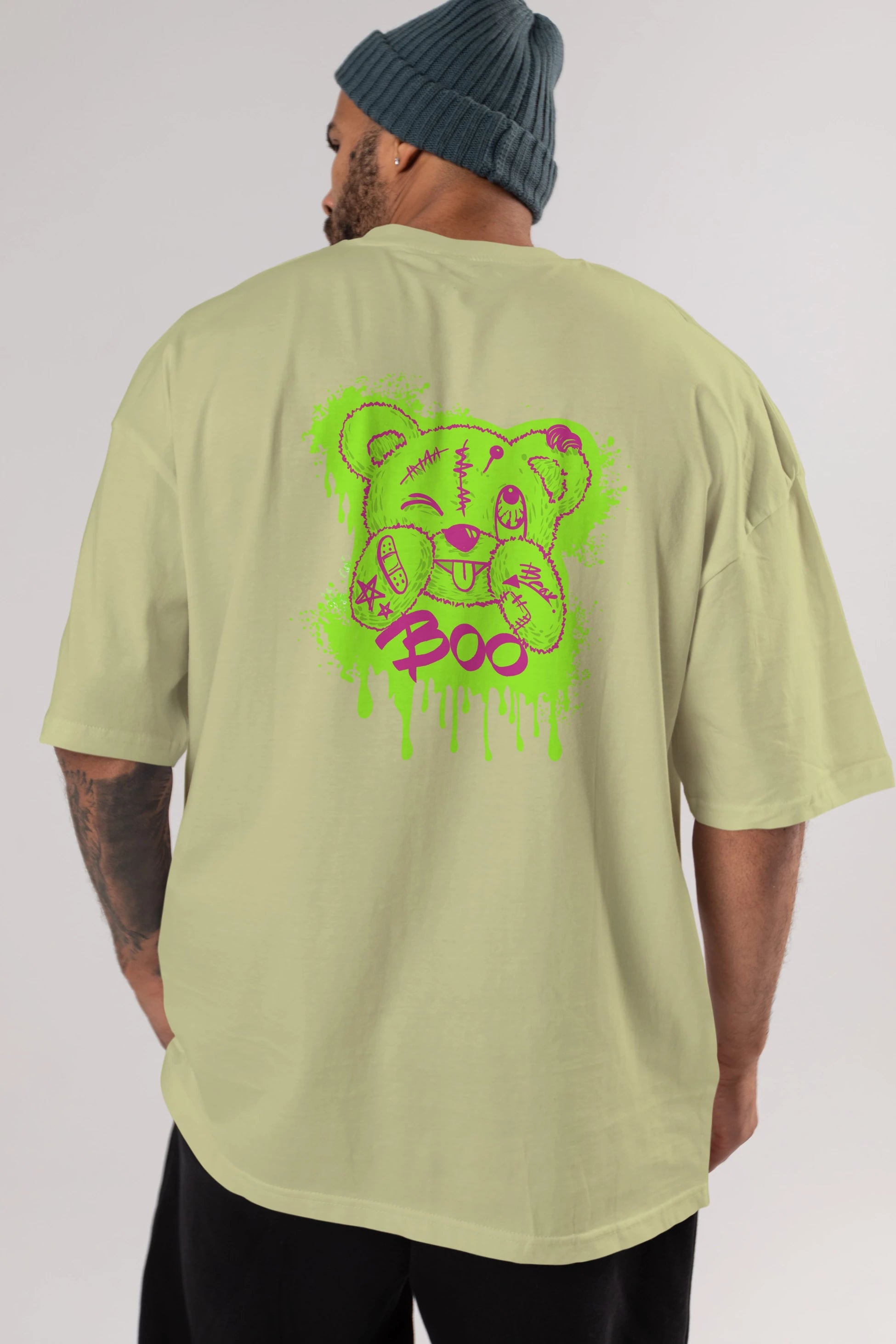Boo  Bear Arka Baskılı Oversize t-shirt Erkek Kadın Unisex