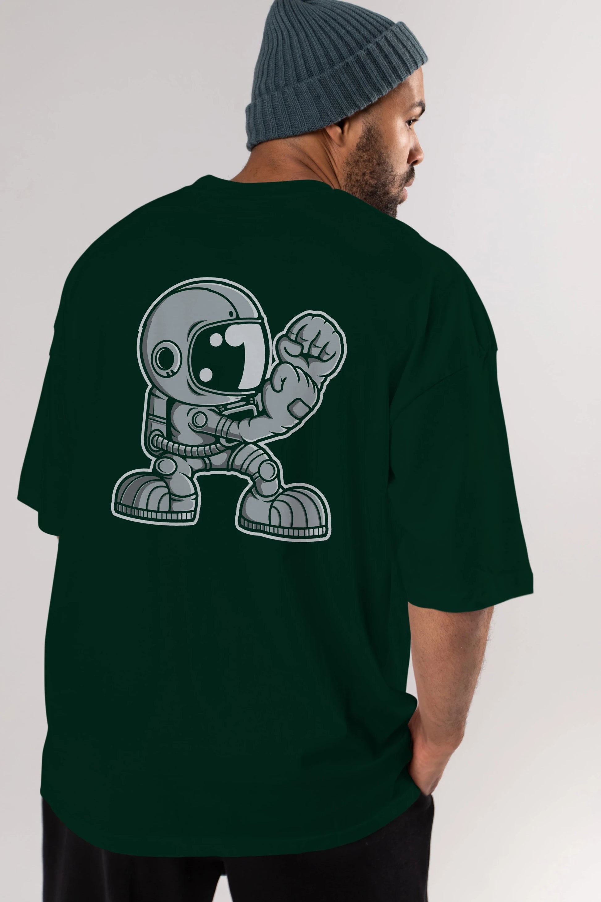 Astronaut Fighting Irish Arka Baskılı Oversize t-shirt Erkek Kadın Unisex