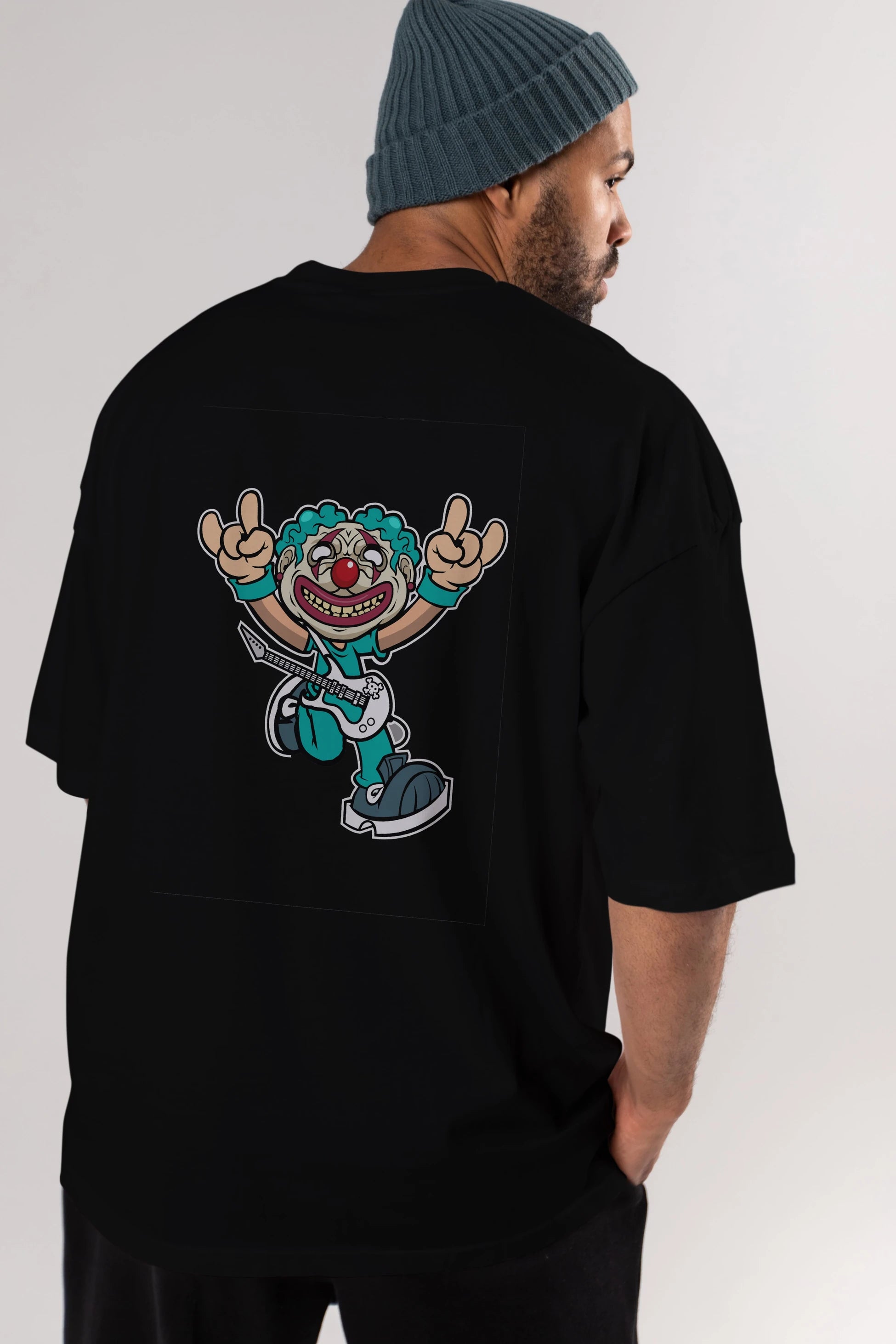 Clown Punk Arka Baskılı Oversize t-shirt Erkek Kadın Unisex %100 Pamuk tişort