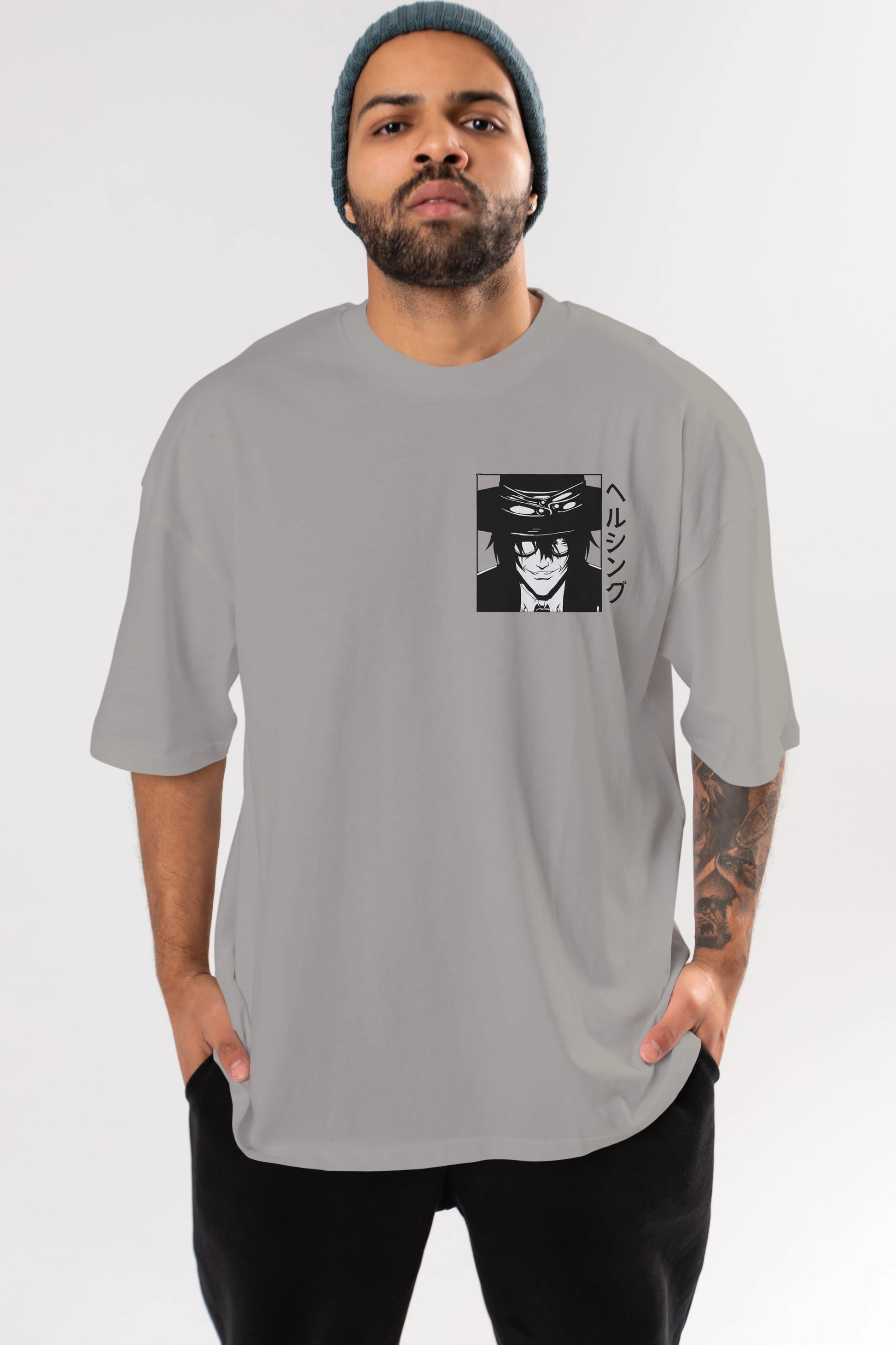 Alucard 1 Ön Sol Baskılı Oversize t-shirt Erkek Kadın Unisex %100 Pamuk Bisiklet Yaka tişort