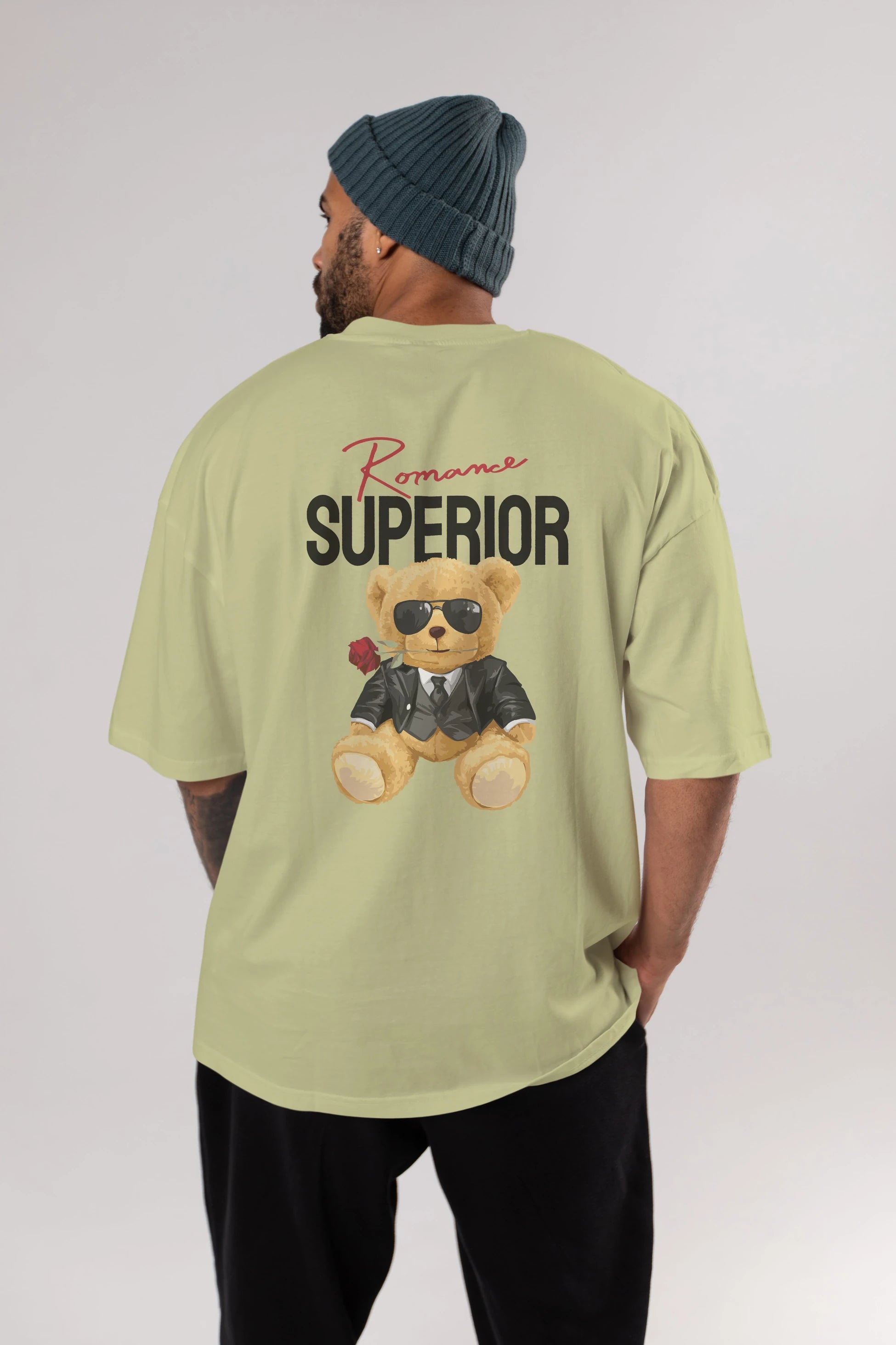 Teddy Bear Romance Superior Arka Baskılı Oversize t-shirt Erkek Kadın Unisex %100 Pamuk