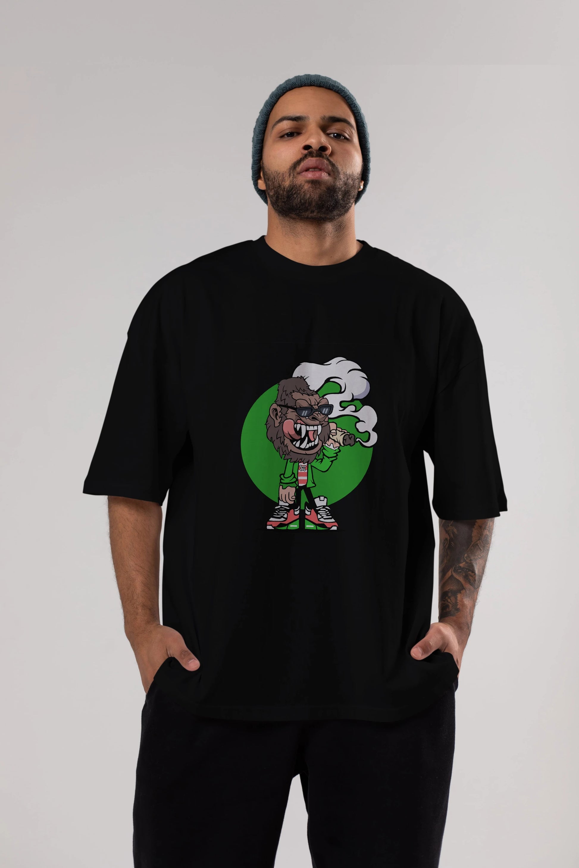 Gorilla Smoker Ön Baskılı Oversize t-shirt Erkek Kadın Unisex %100 Pamuk tişort