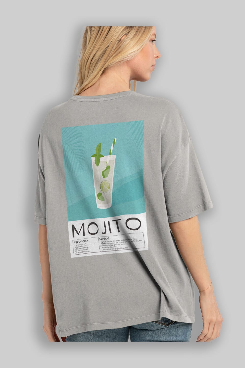 Mojito 4 Arka Baskılı Oversize t-shirt Erkek Kadın Unisex %100 Pamuk Bisiklet Yaka tişort