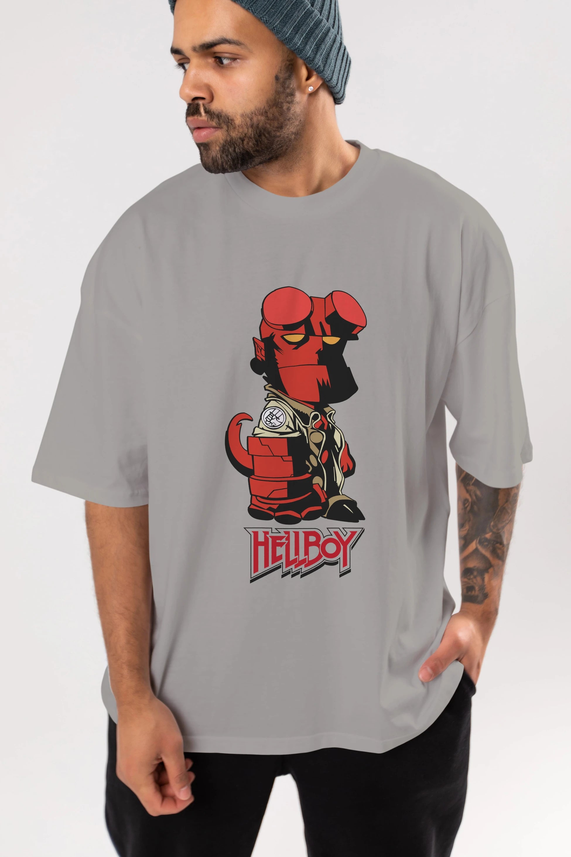 Hellboy (1) Ön Baskılı Oversize t-shirt Erkek Kadın Unisex %100 Pamuk Bisiklet Yaka tişort