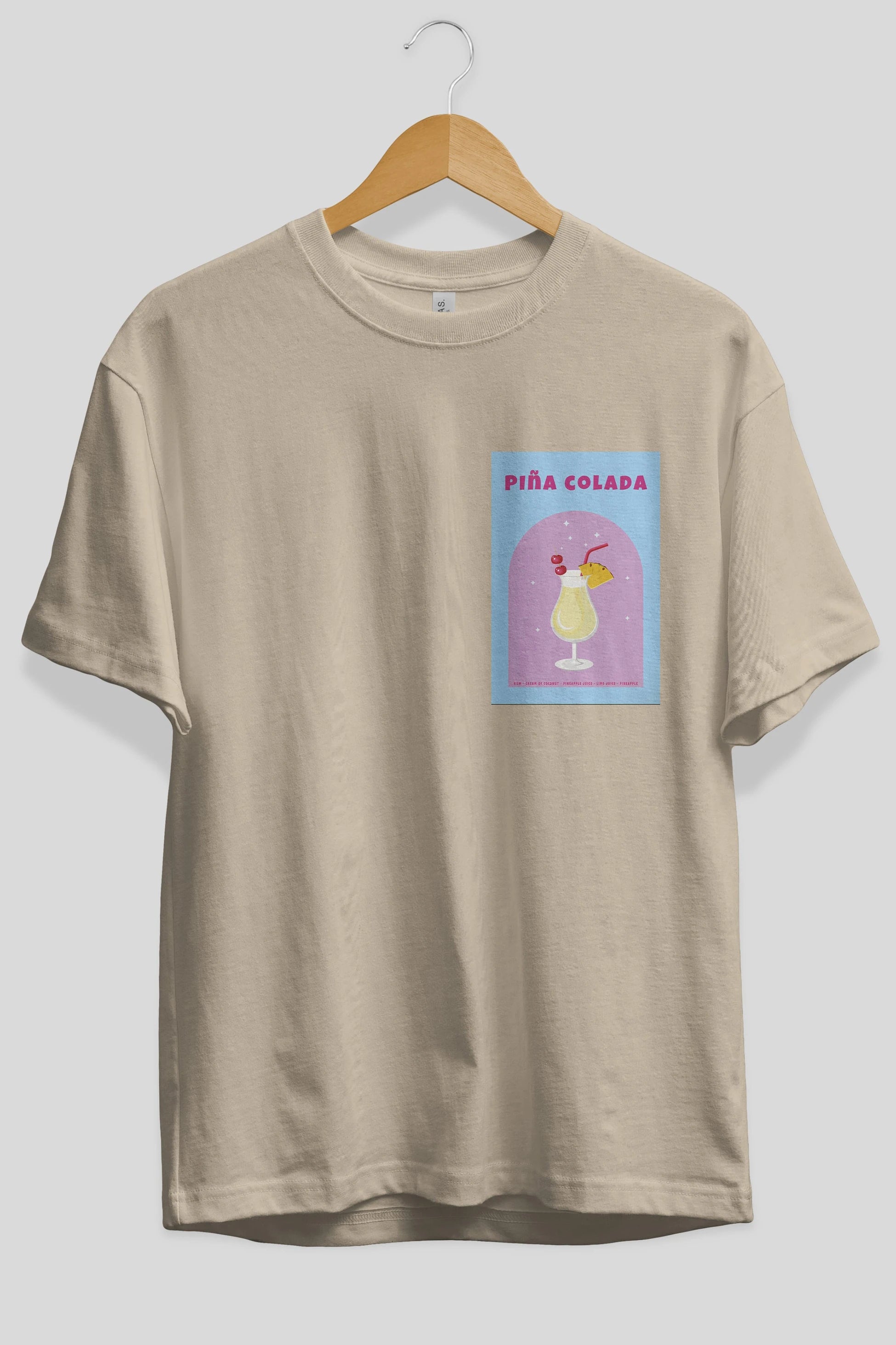 Pina Colada 2 Ön Sol Baskılı Oversize t-shirt Erkek Kadın Unisex %100 Pamuk Bisiklet Yaka tişort