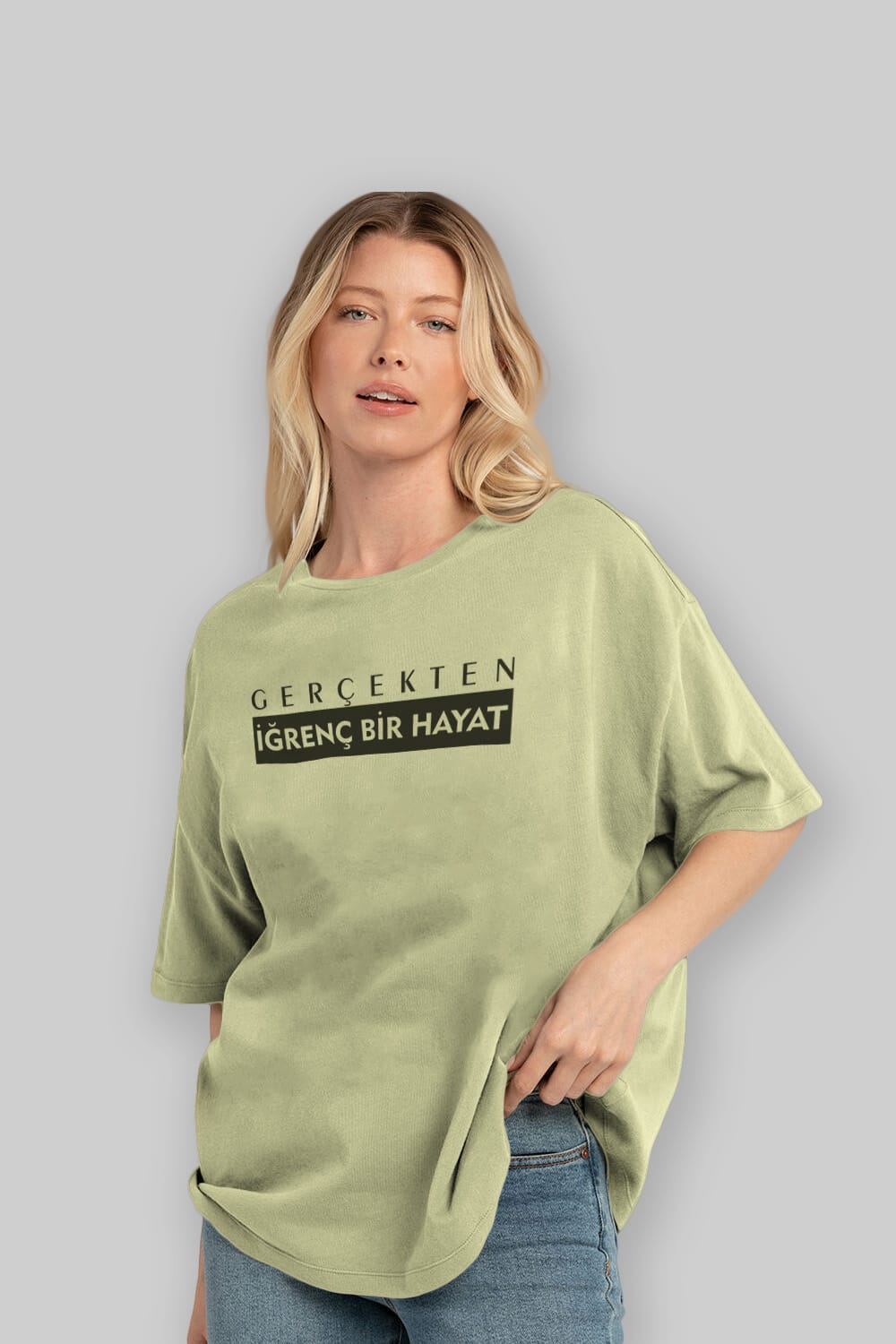 Gerçekte İğrenç Bir Hayat Ön Baskılı Oversize t-shirt %100 pamuk Erkek Kadın Unisex