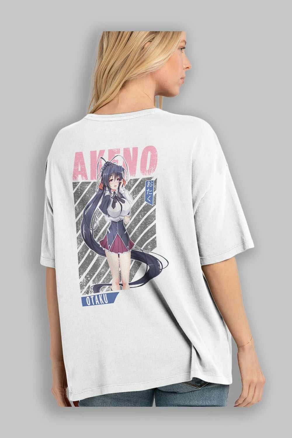 Akeno Himejima 4 Anime Arka Baskılı Oversize t-shirt Erkek Kadın Unisex