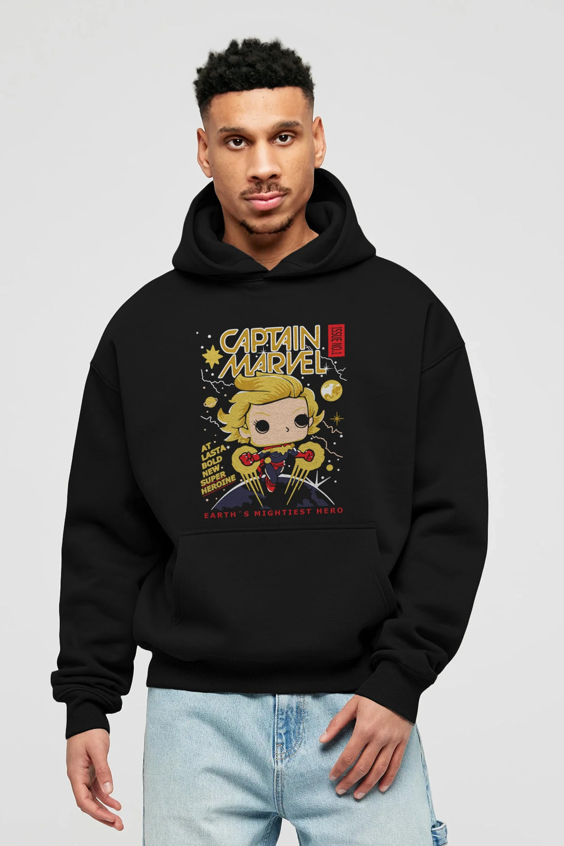 Captain Marvel Ön Baskılı Hoodie Oversize Kapüşonlu Sweatshirt Erkek Kadın Unisex