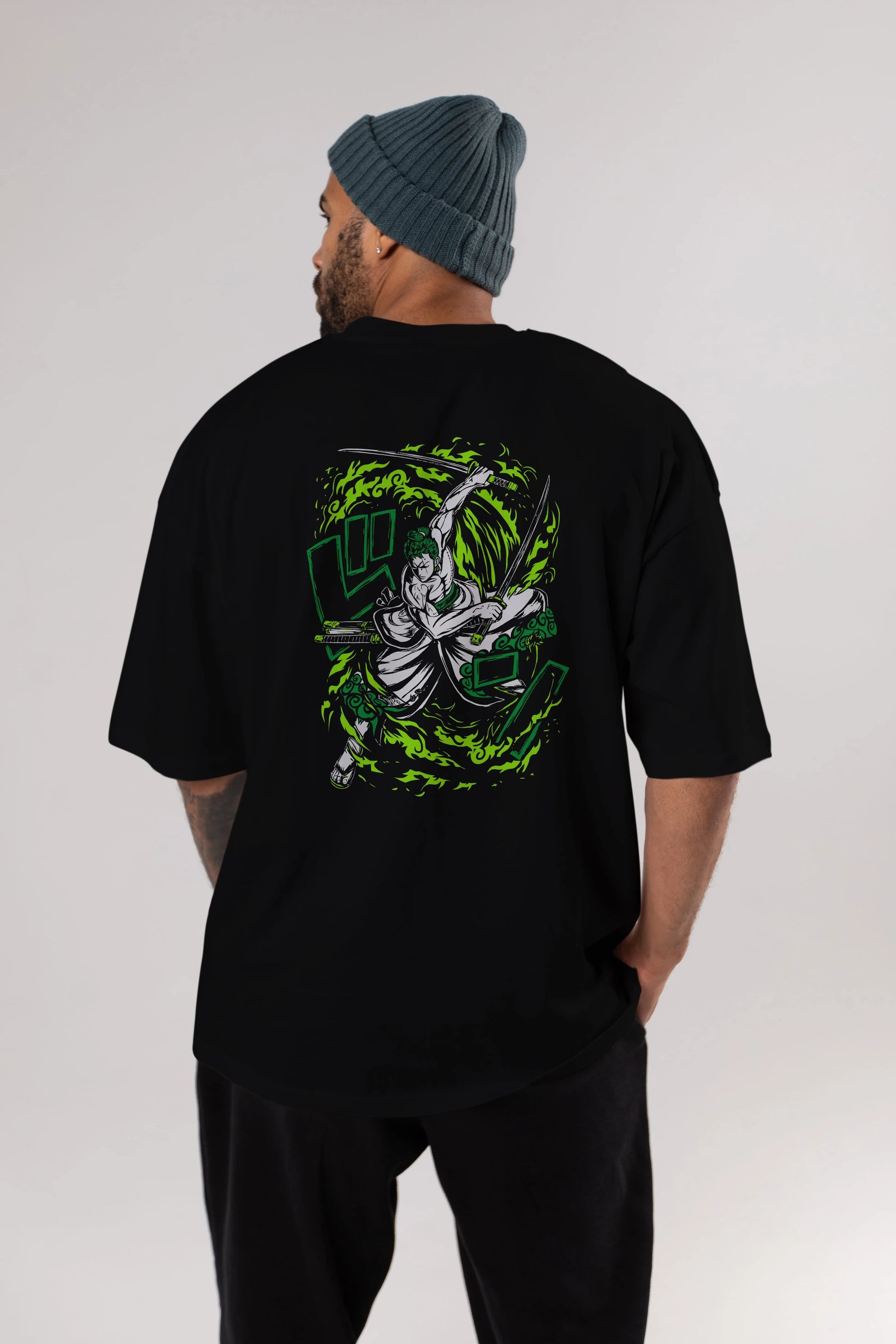 ZORO-ONE PIECE (2) Anime Arka Baskılı Oversize t-shirt Erkek Kadın Unisex