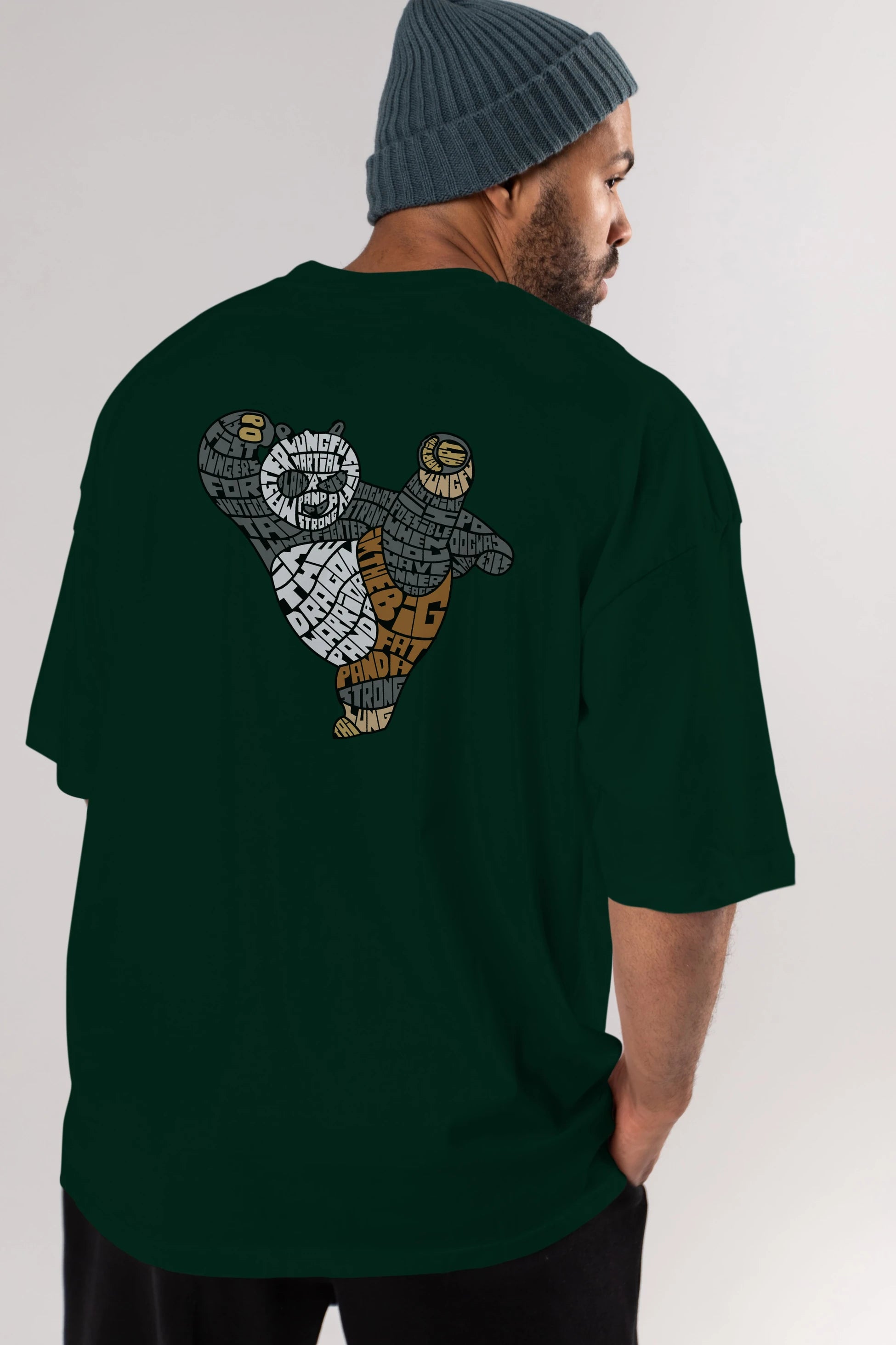Warrior Panda Arka Baskılı Oversize t-shirt %100 pamuk Erkek Kadın Unisex