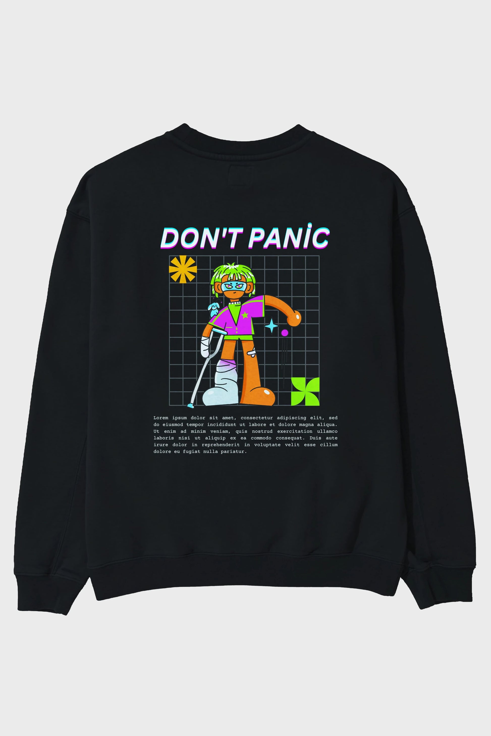 Dont Panic Yazılı Arka Baskılı Oversize Sweatshirt Erkek Kadın Unisex