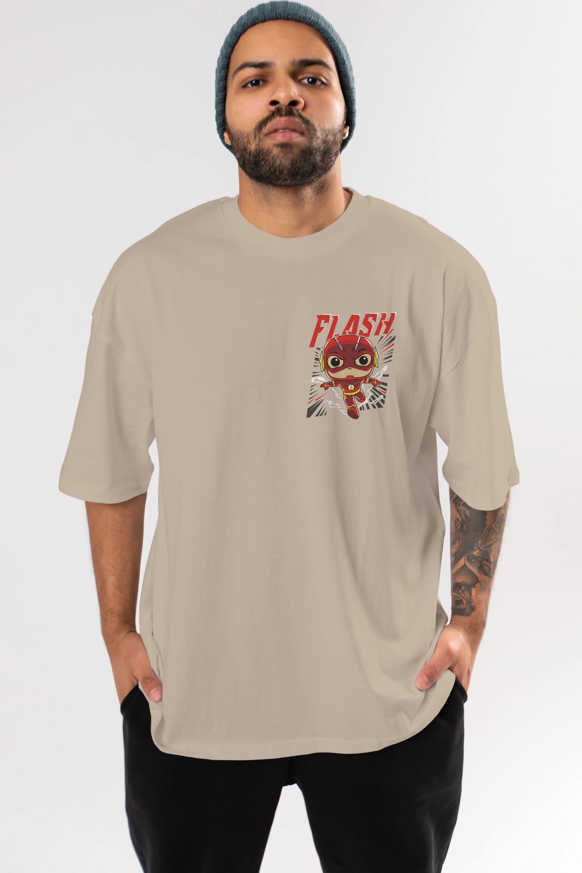 Flash Avengers (4) Ön Sol Baskılı Oversize t-shirt Erkek Kadın Unisex %100 Pamuk Bisiklet Yaka tişort