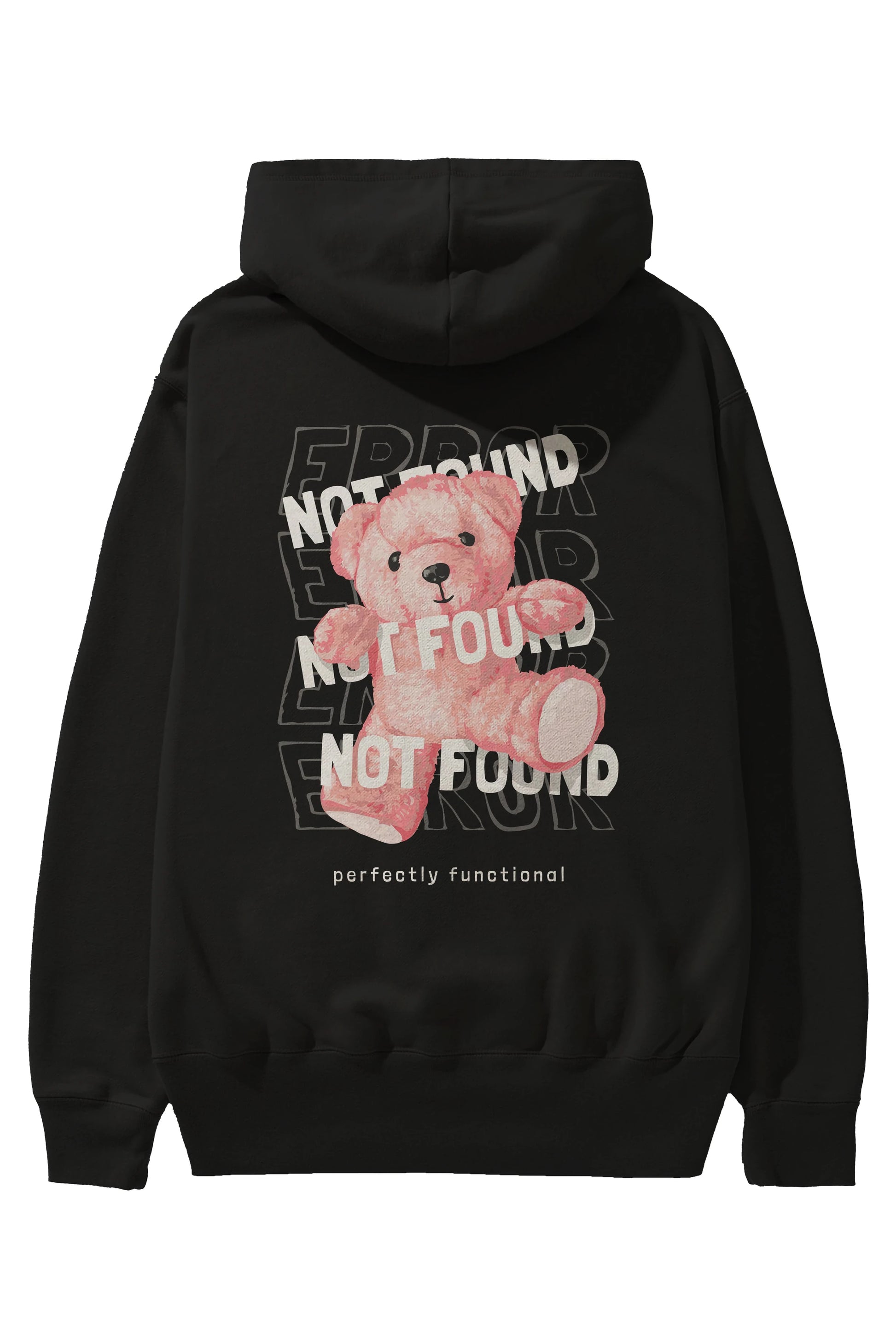 Error Not Found Bear Arka Baskılı Hoodie Oversize Kapüşonlu Sweatshirt Erkek Kadın Unisex