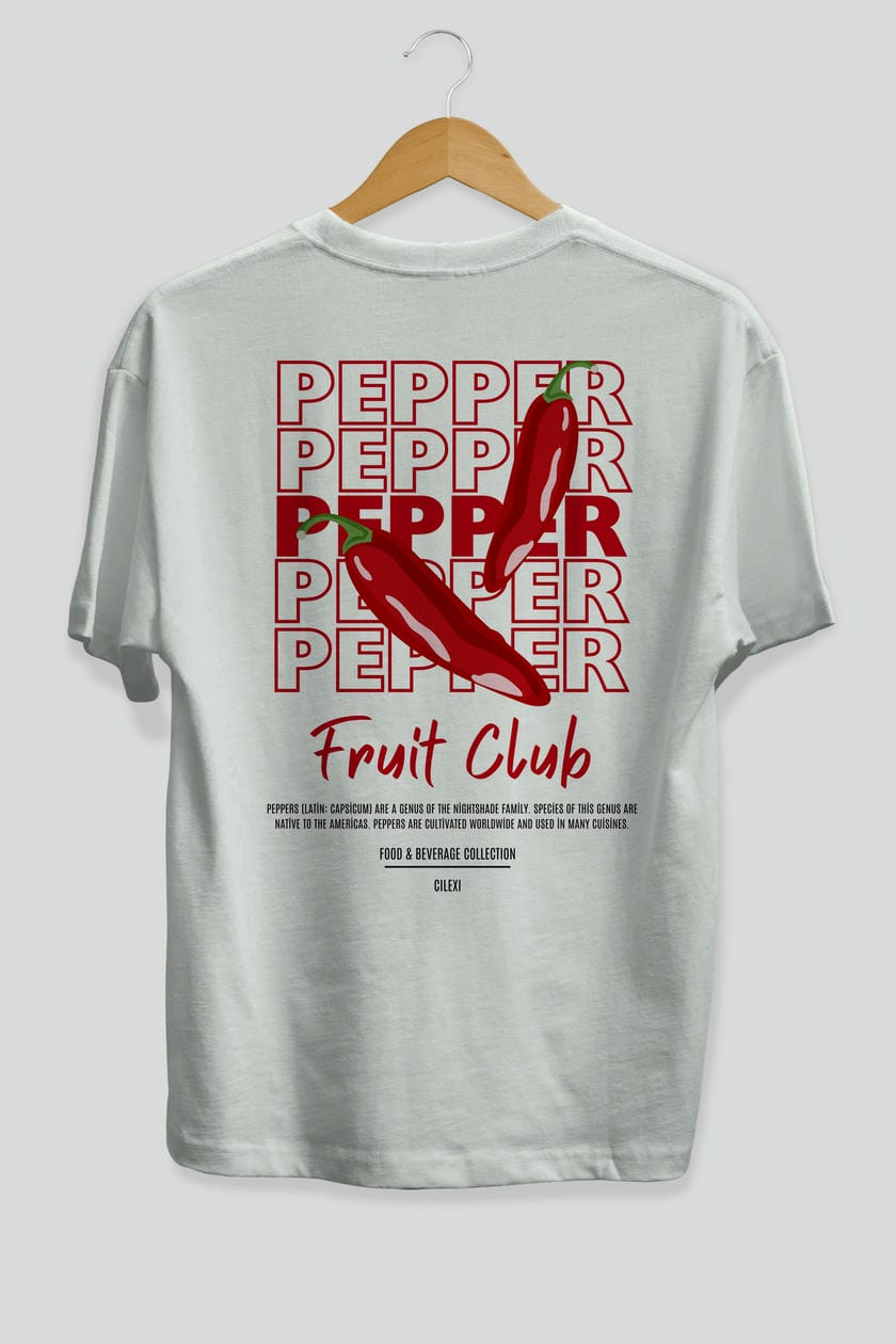 Pepper Arka Baskılı Oversize t-shirt Erkek Kadın Pamuk Bisiklet Yaka tişort