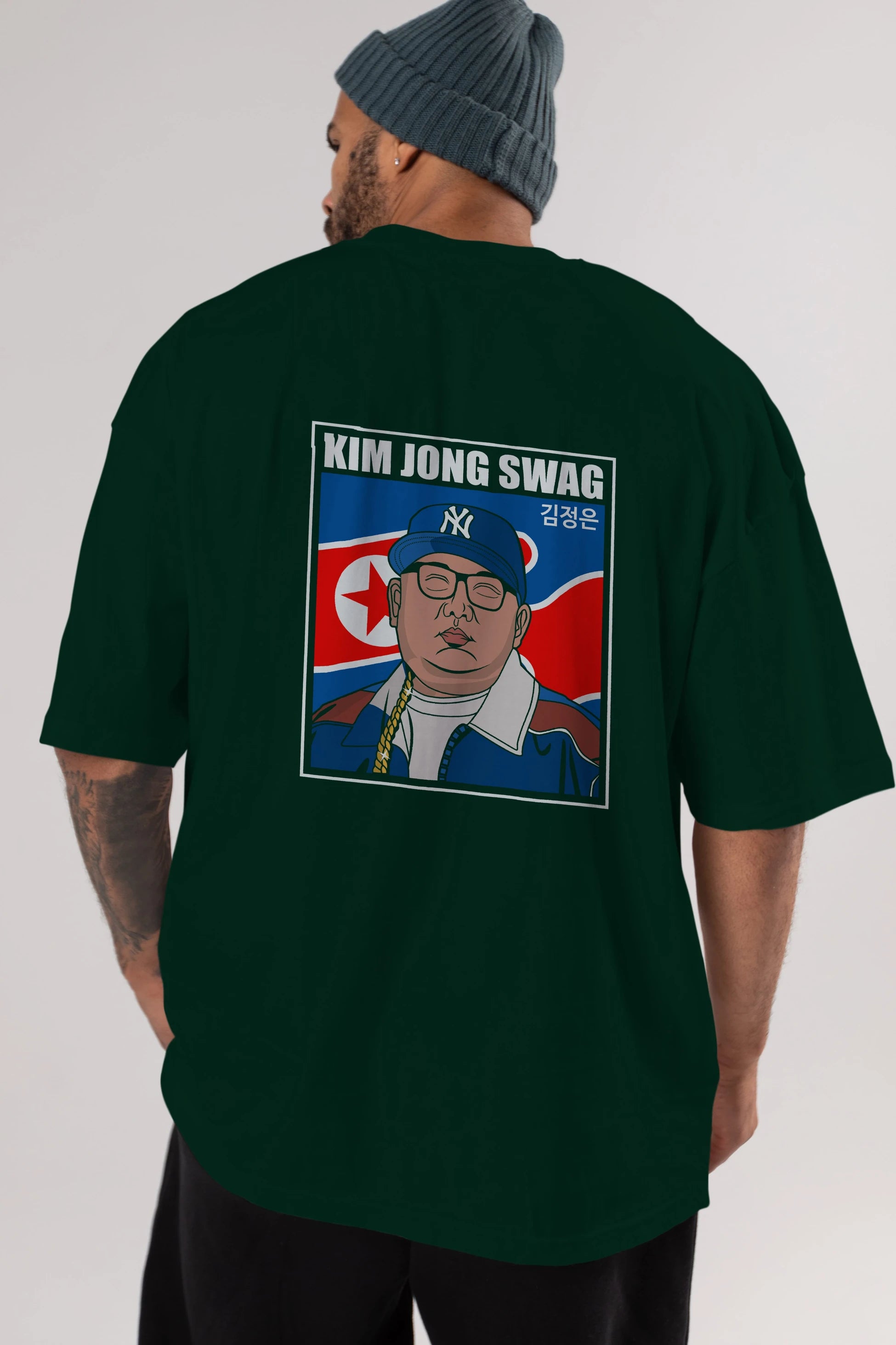 King Jong Swag Arka Baskılı Oversize t-shirt Erkek Kadın Unisex %100 Pamuk tişort