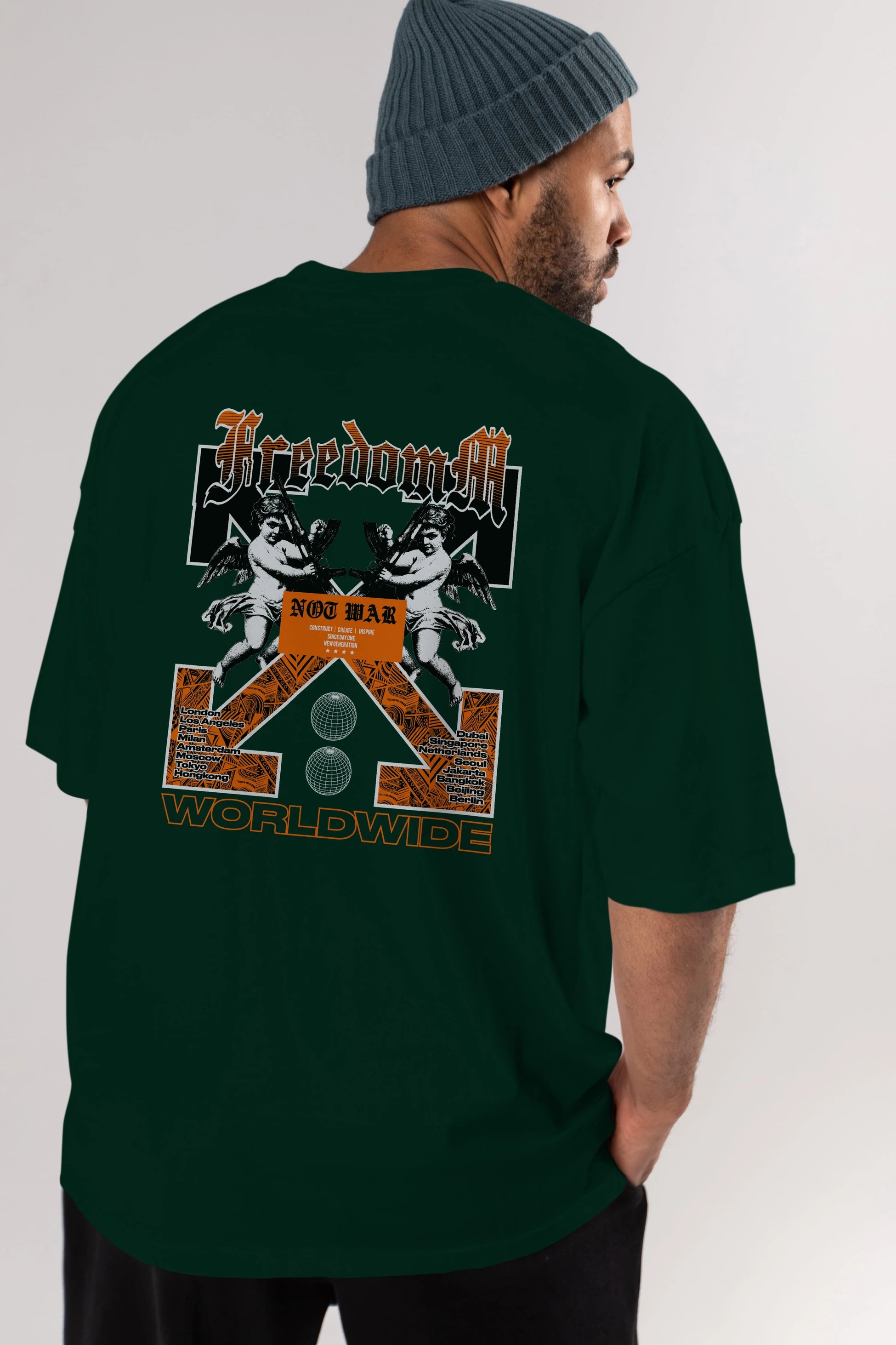 Freedom Worldwide Arka Baskılı Oversize t-shirt Erkek Kadın Unisex