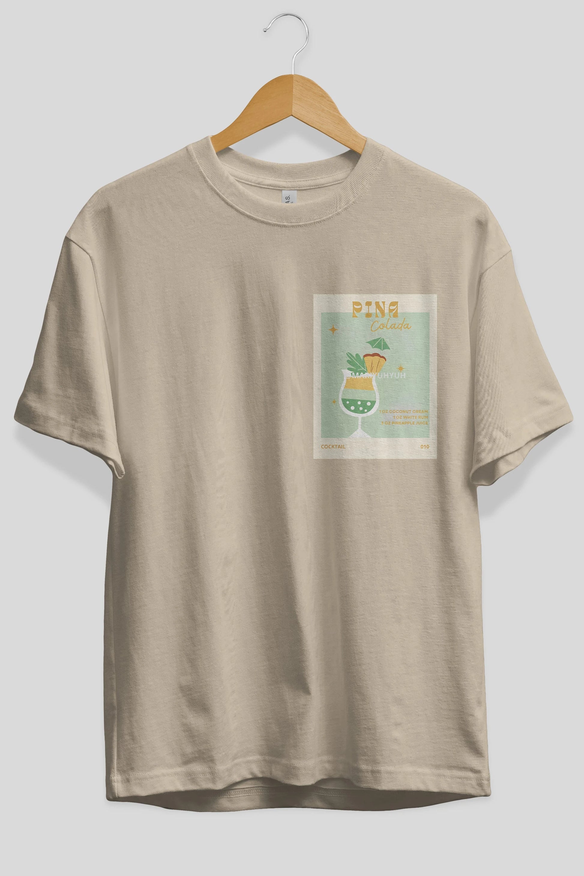 Pina Colada Ön Sol Baskılı Oversize t-shirt Erkek Kadın Unisex %100 Pamuk Bisiklet Yaka tişort