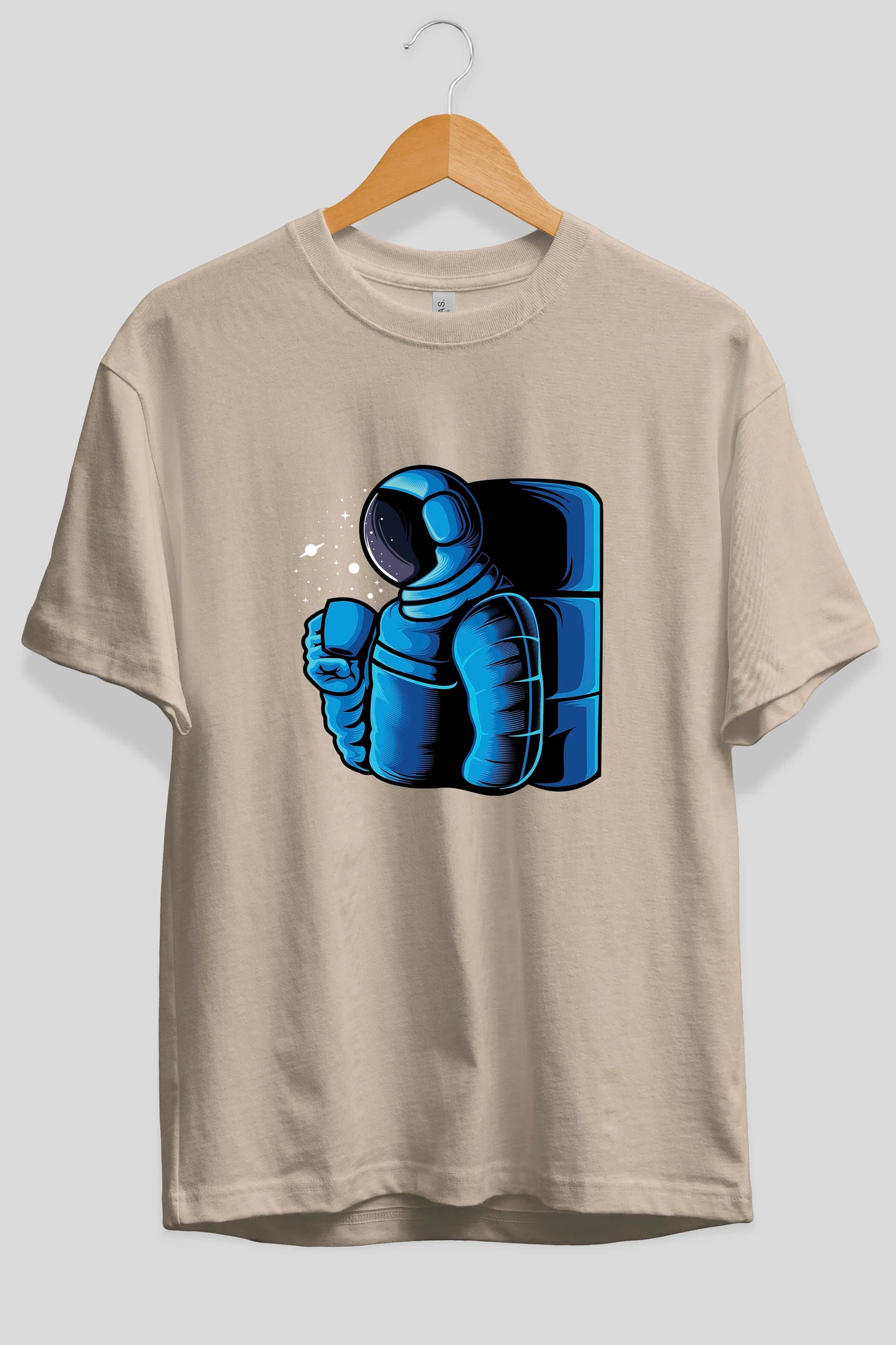 Drinking coffee in space Ön Baskılı Oversize t-shirt Erkek Kadın Unisex