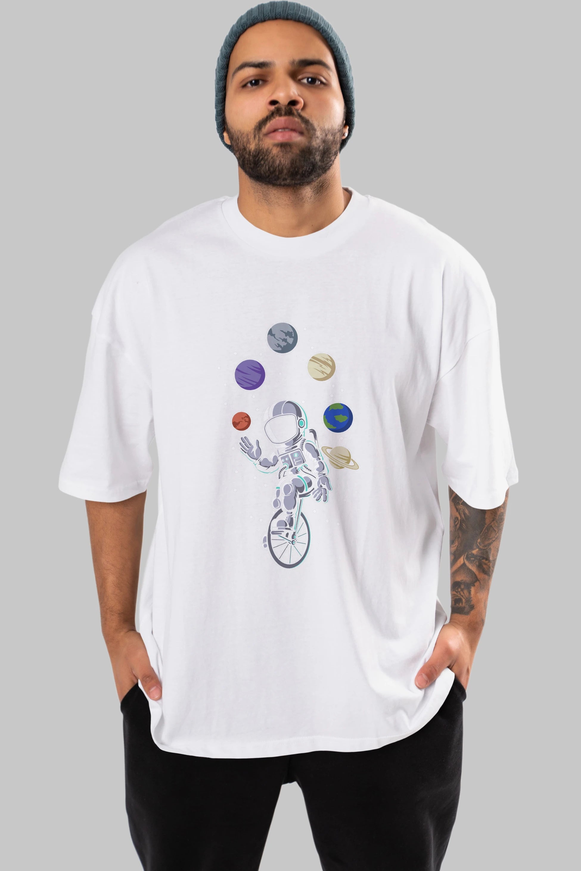 Astronaut Circus Ön Baskılı Oversize t-shirt Erkek Kadın Unisex