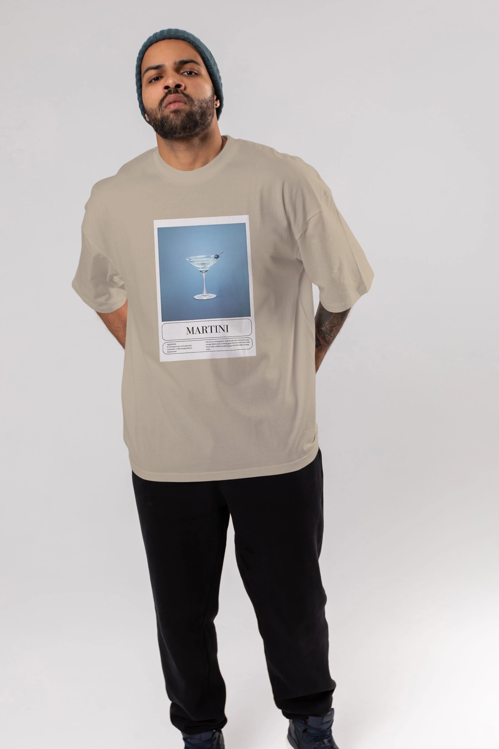 Martini Ön Baskılı Oversize t-shirt Erkek Kadın Unisex %100 Pamuk Bisiklet Yaka tişort