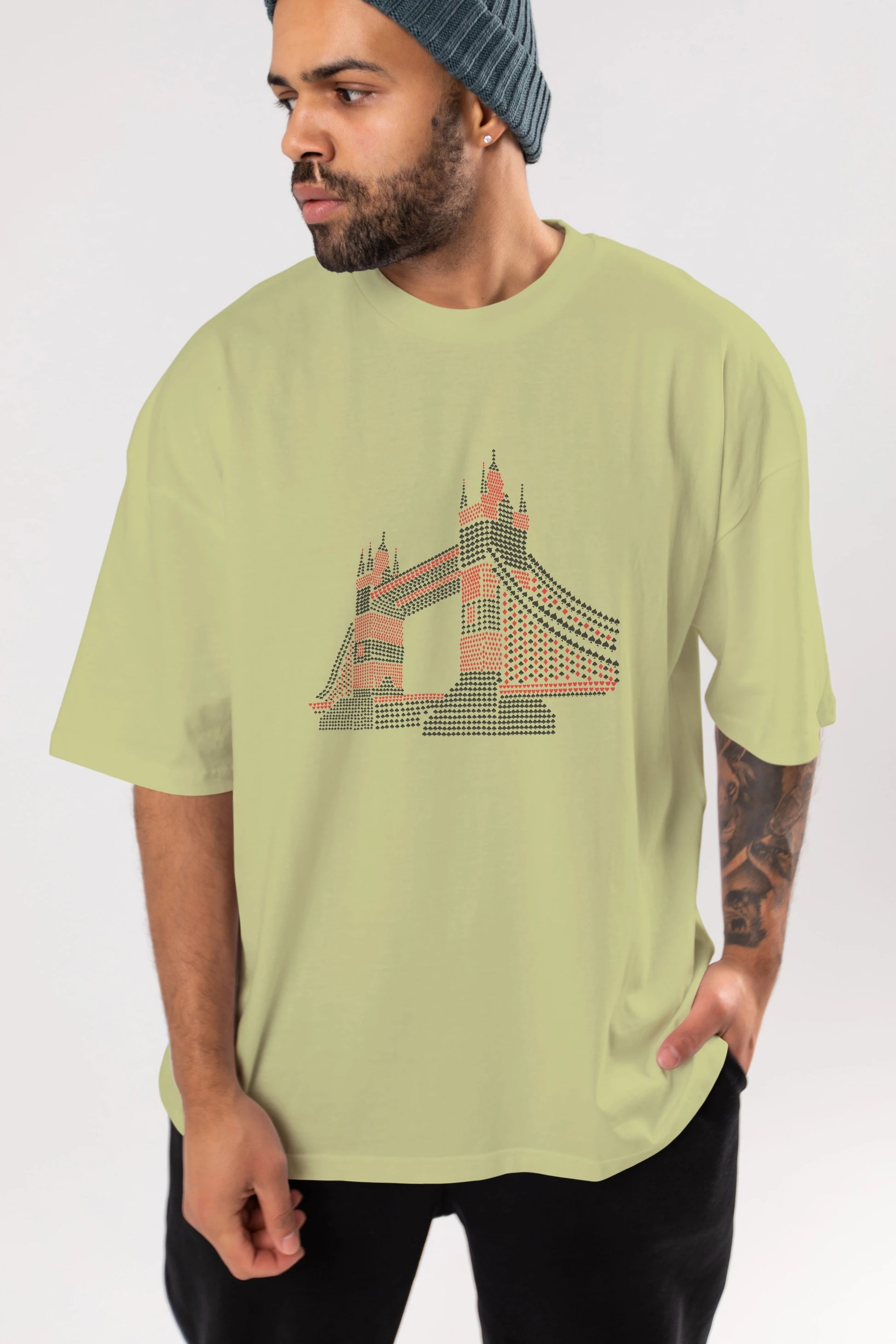 The Bridge Ön Baskılı Oversize t-shirt %100 pamuk Erkek Kadın Unisex