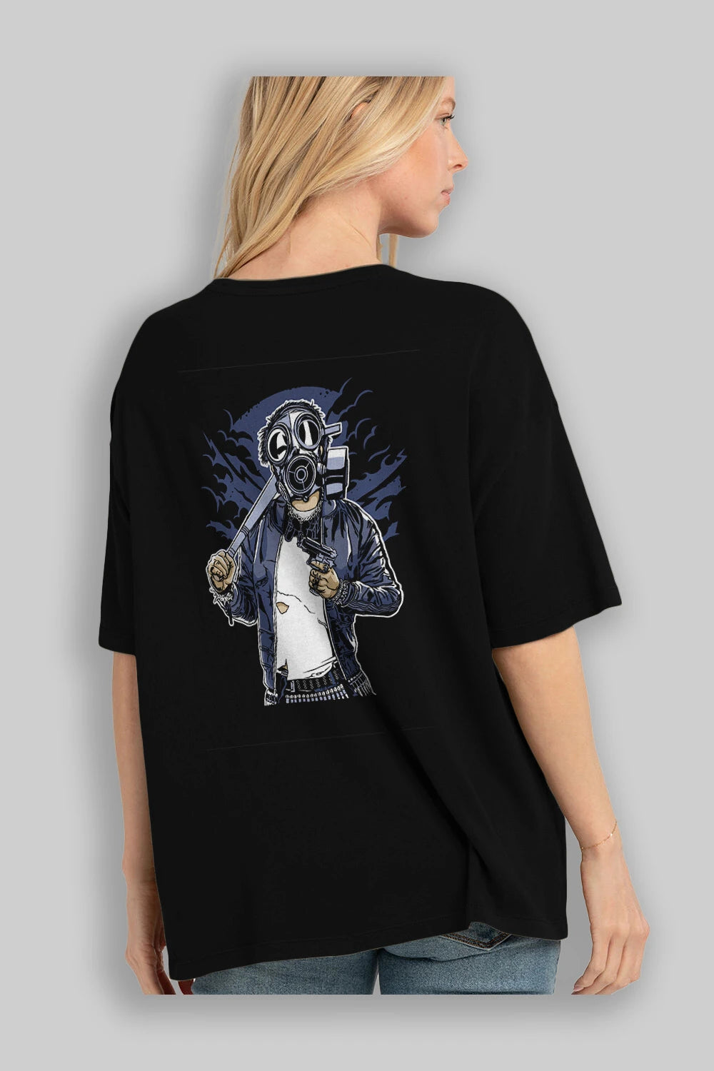 Gasmask Bastard Arka Baskılı Oversize t-shirt Erkek Kadın Unisex %100 Pamuk