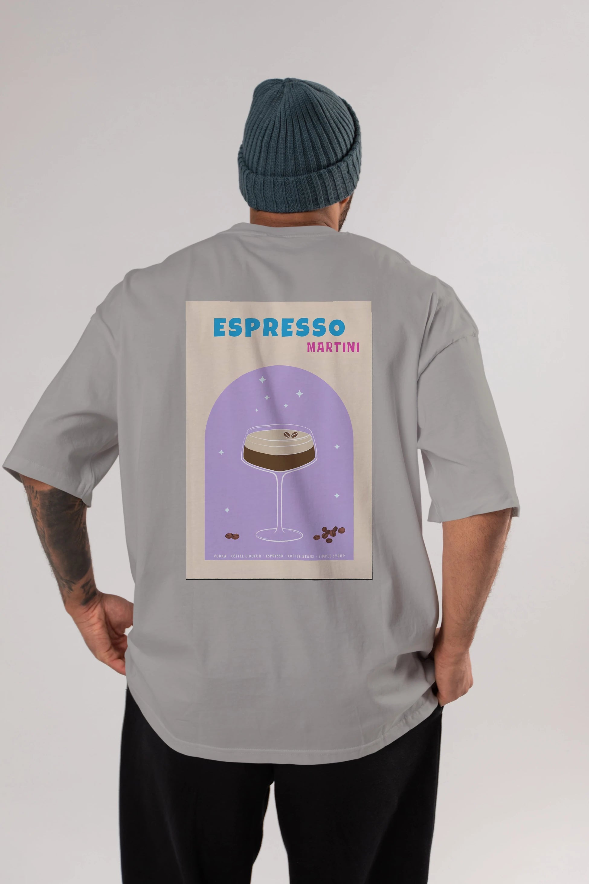 Espresso Martini 5 Arka Baskılı Oversize t-shirt Erkek Kadın Unisex %100 Pamuk Bisiklet Yaka tişort