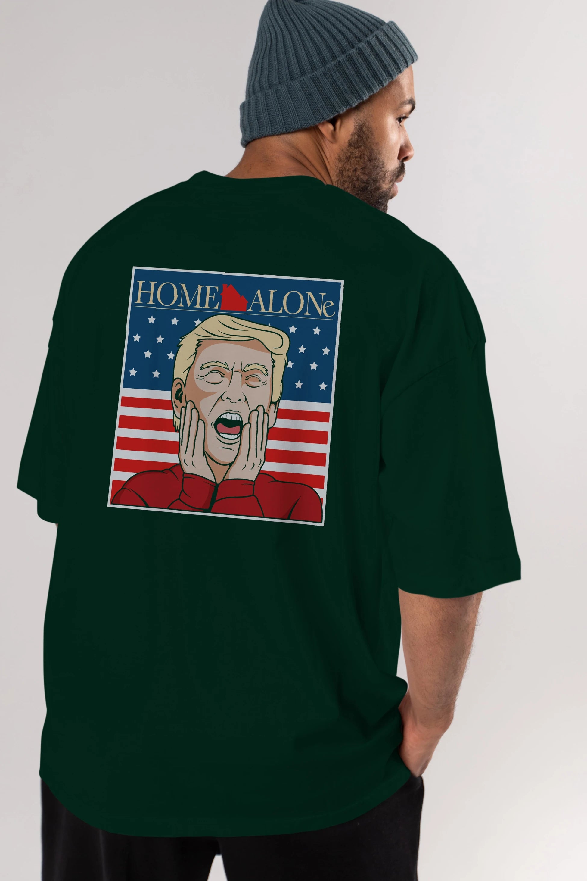 Home Alone Trump Arka Baskılı Oversize t-shirt Erkek Kadın Unisex %100 Pamuk tişort