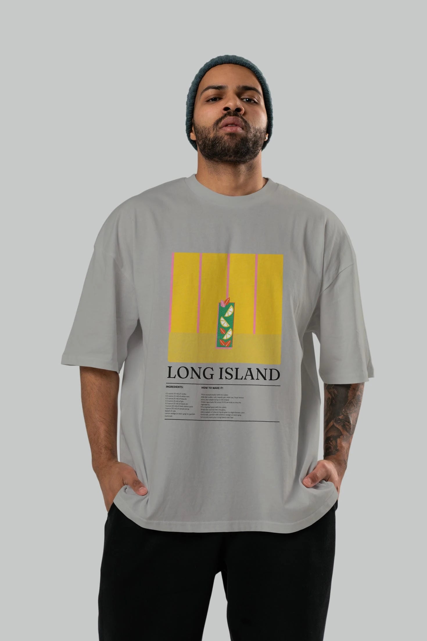Long Island Kokteyl Ön Baskılı Oversize t-shirt Erkek Kadın %100 Pamuk Bisiklet Yaka tişort