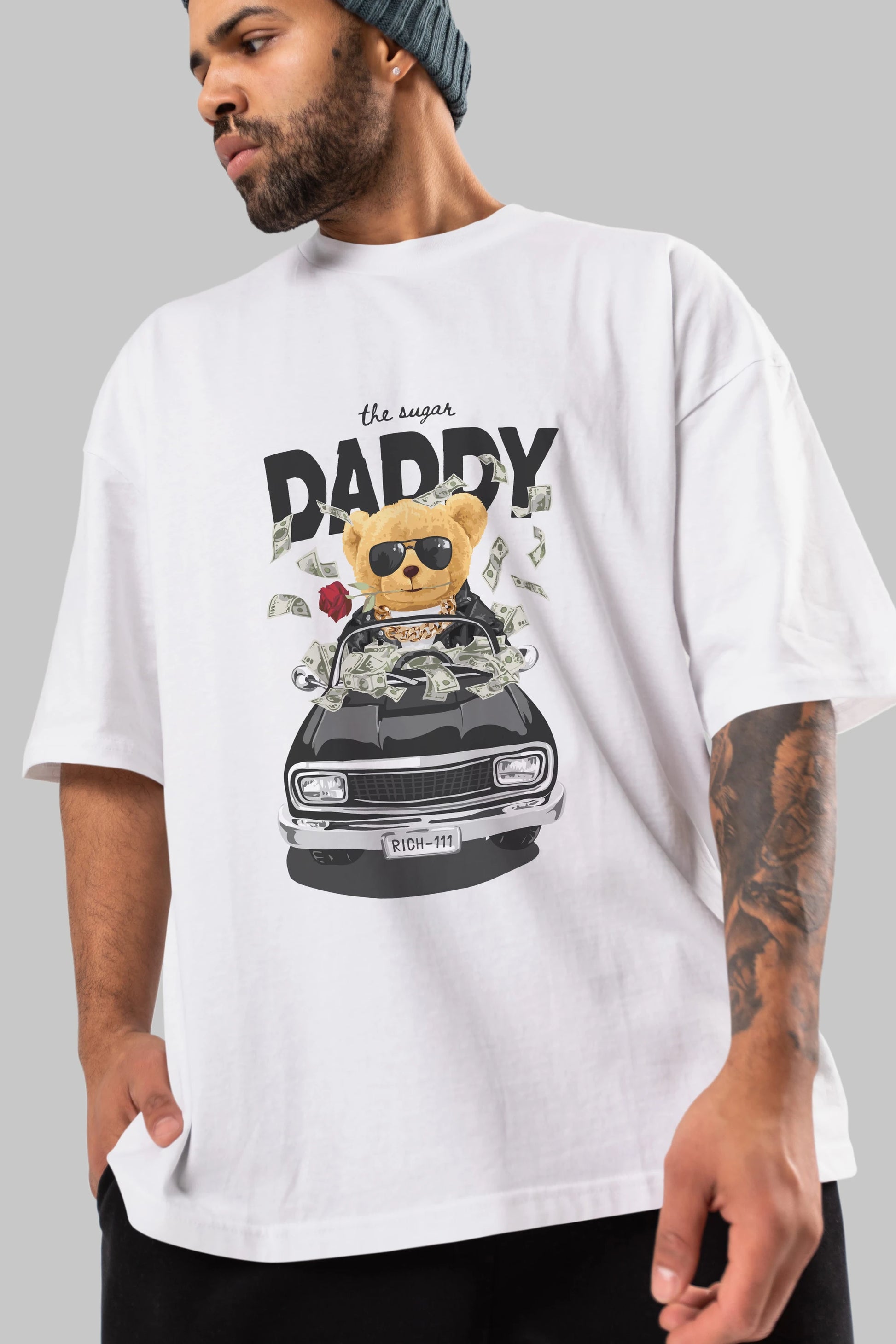 Teddy Bear Daddy Ön Baskılı Oversize t-shirt Erkek Kadın Unisex %100 Pamuk