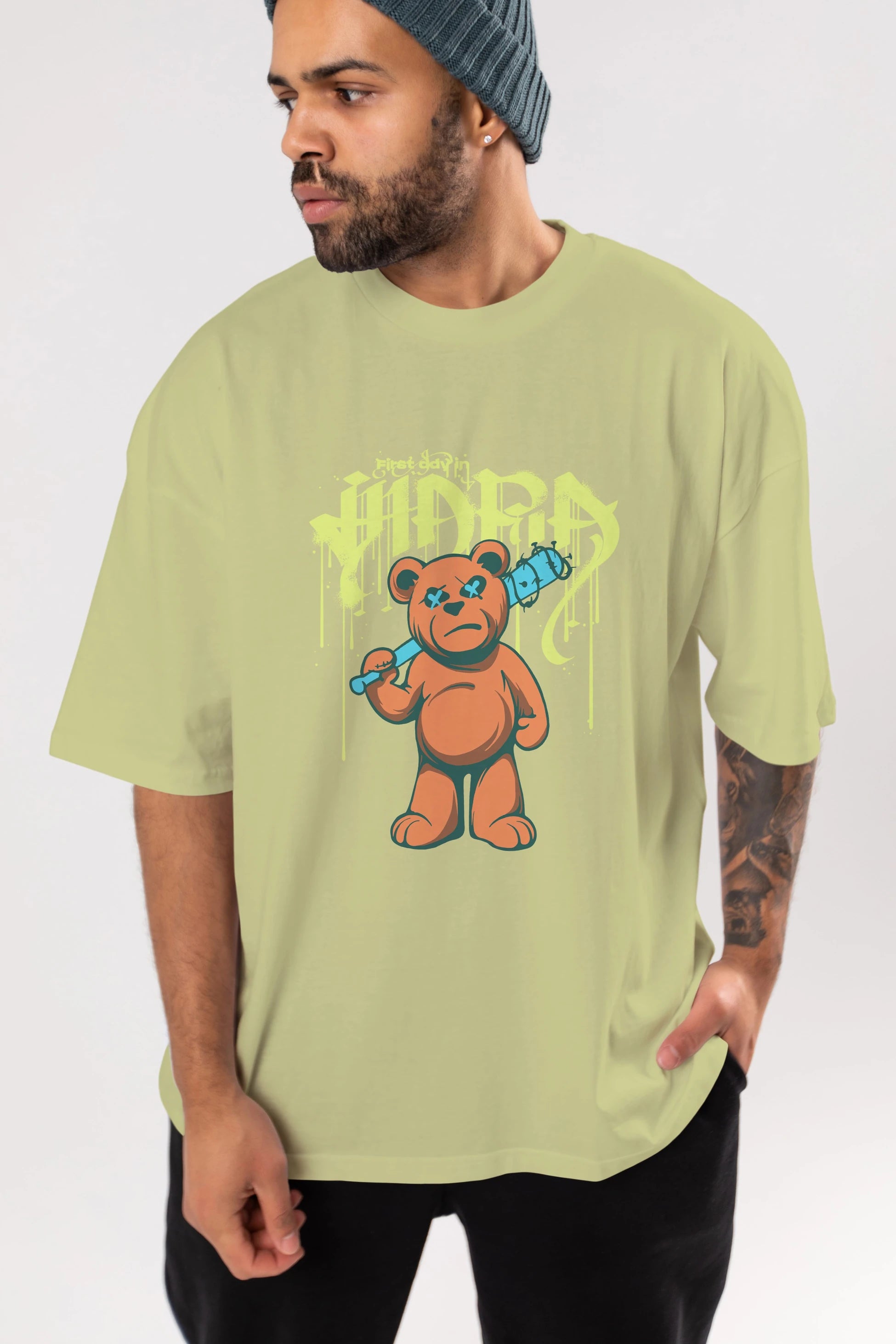 Hidra Bear Ön Baskılı Oversize t-shirt Erkek Kadın Unisex
