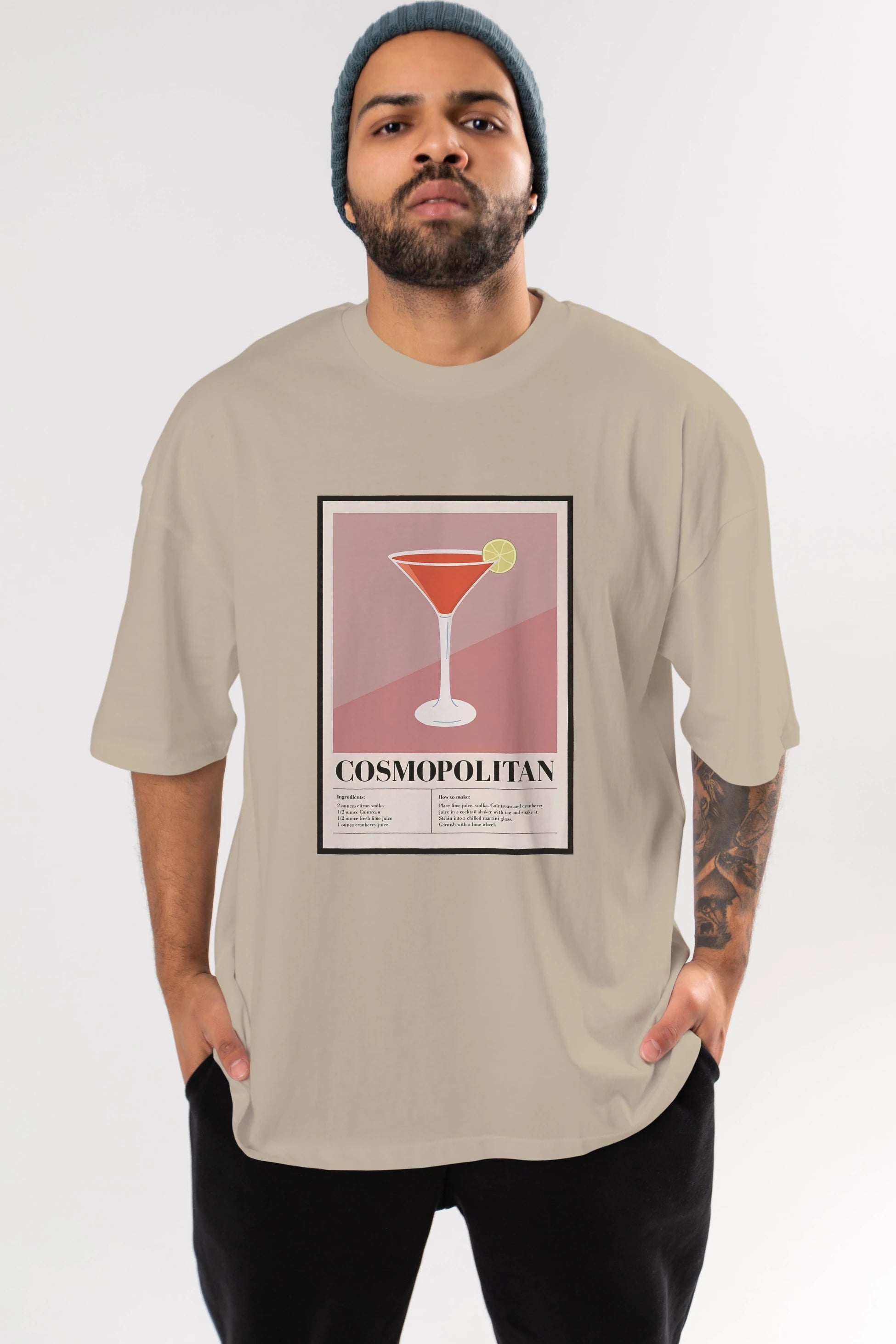Cosmopolitan 3 Ön Baskılı Oversize t-shirt Erkek Kadın Unisex %100 Pamuk Bisiklet Yaka tişort