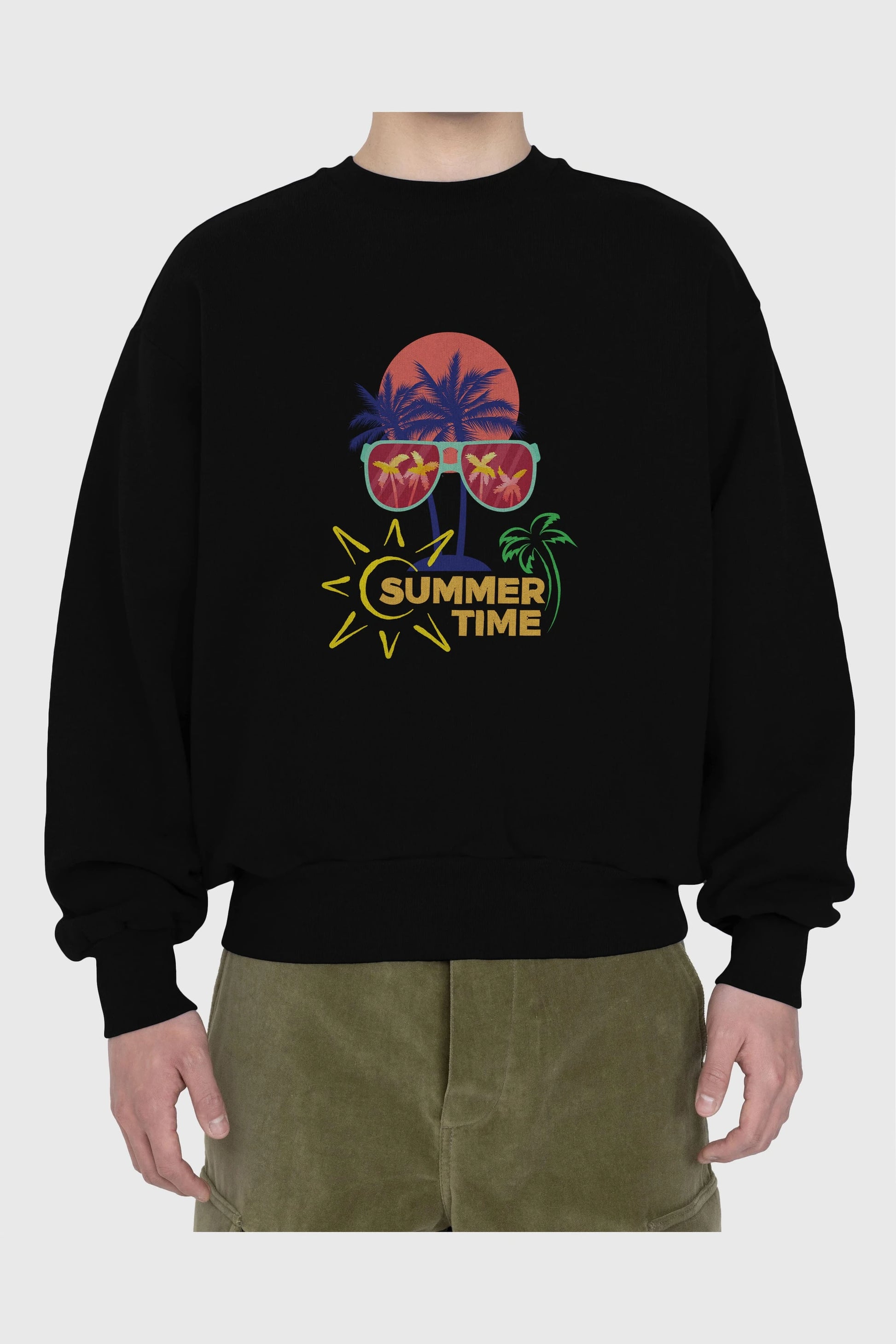 Summer Time Yazılı Ön Baskılı Oversize Sweatshirt Erkek Kadın Unisex
