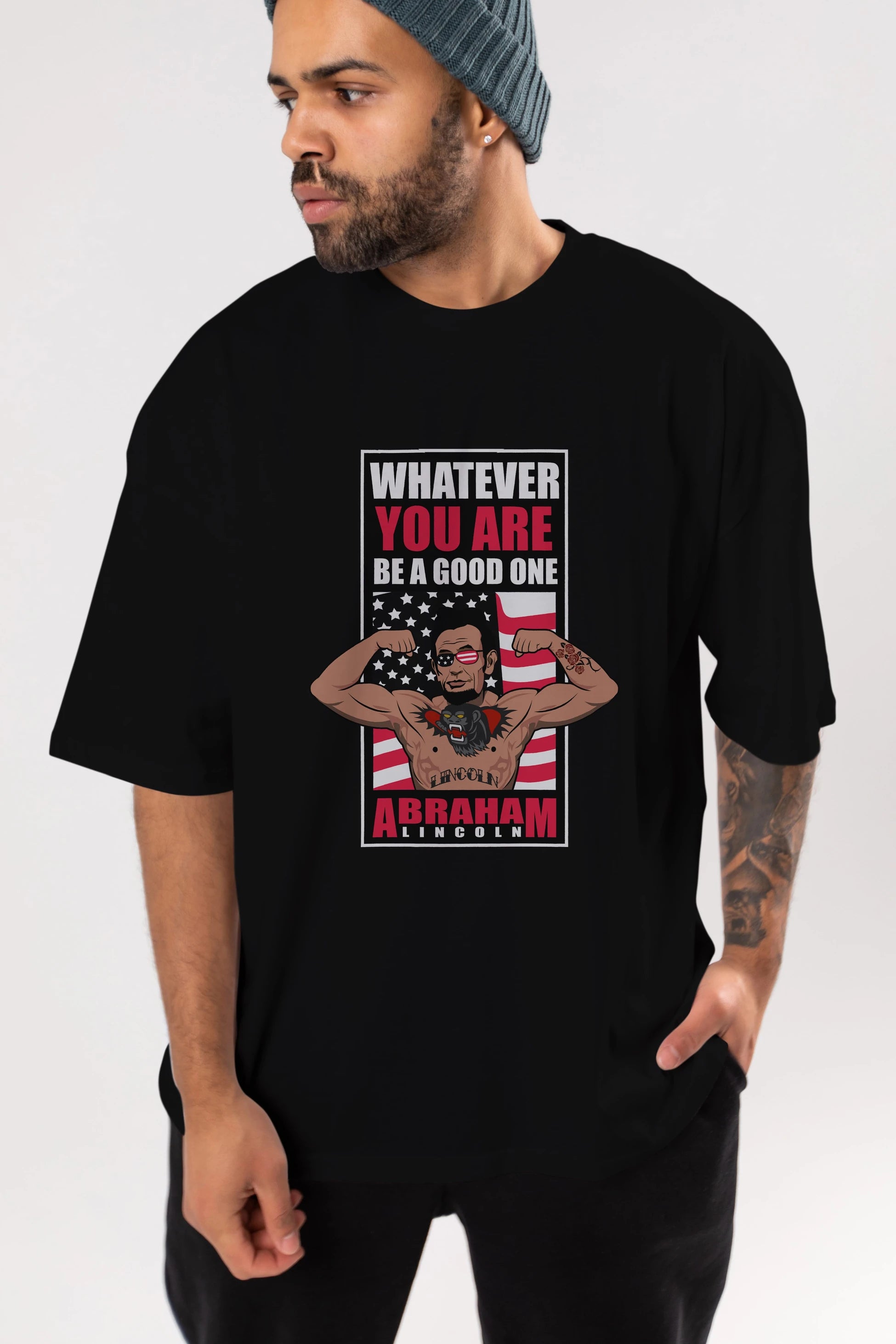 Lincoln Fighter Ön Baskılı Oversize t-shirt Erkek Kadın Unisex %100 Pamuk tişort