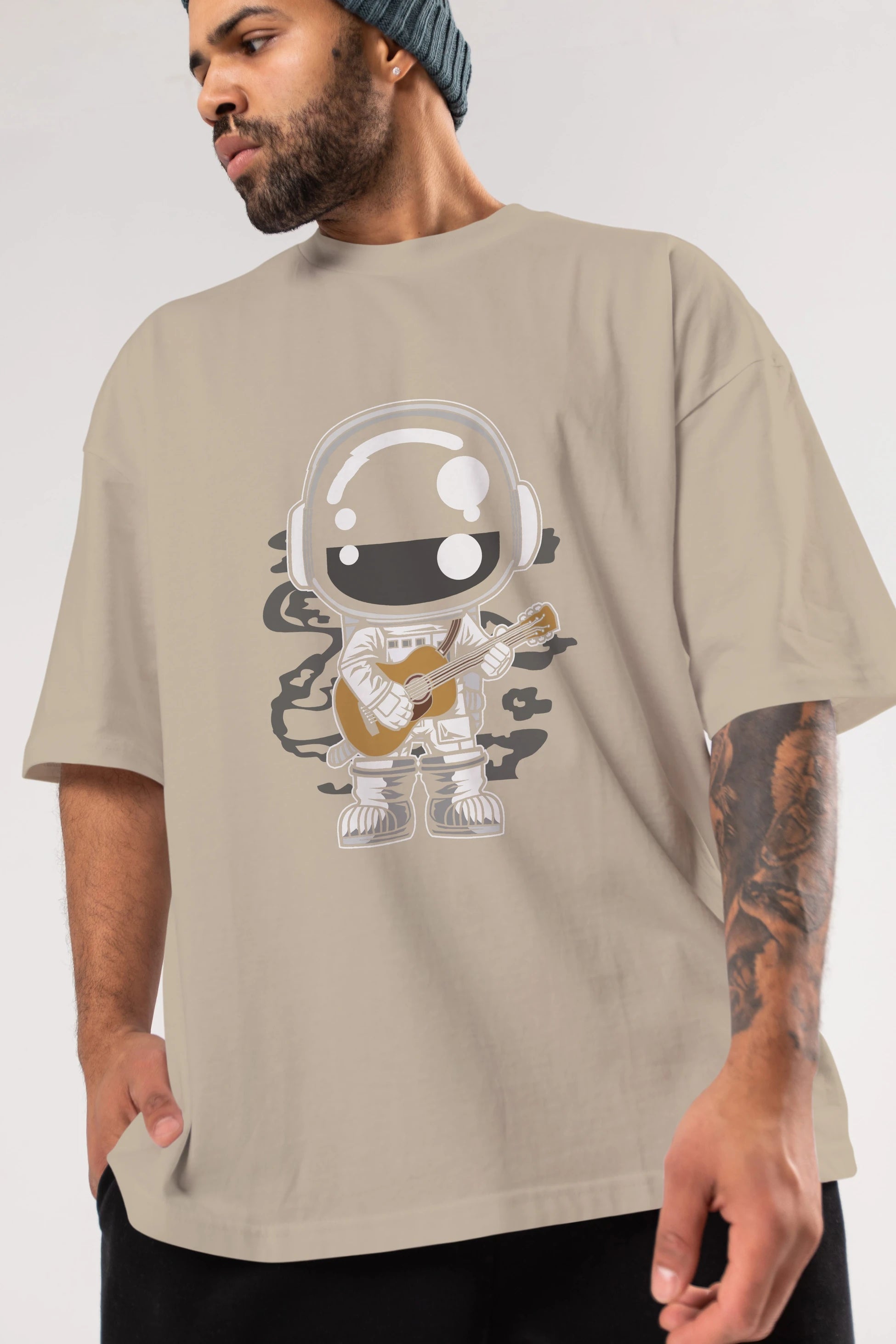 Astronaut Acoustic Guitar Ön Baskılı Oversize t-shirt Erkek Kadın Unisex