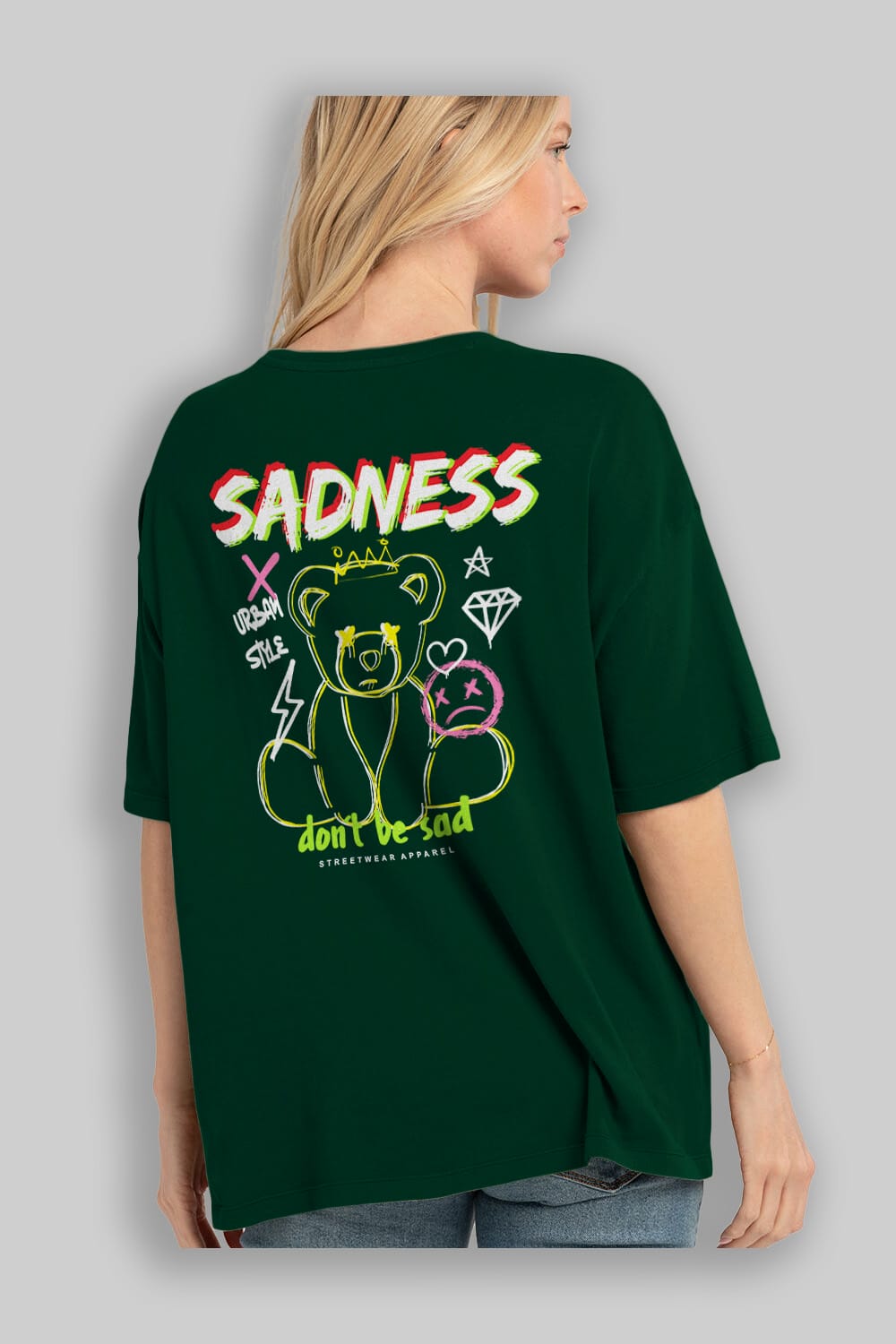 Teddy Bear Sadness Arka Baskılı Oversize t-shirt Erkek Kadın Unisex
